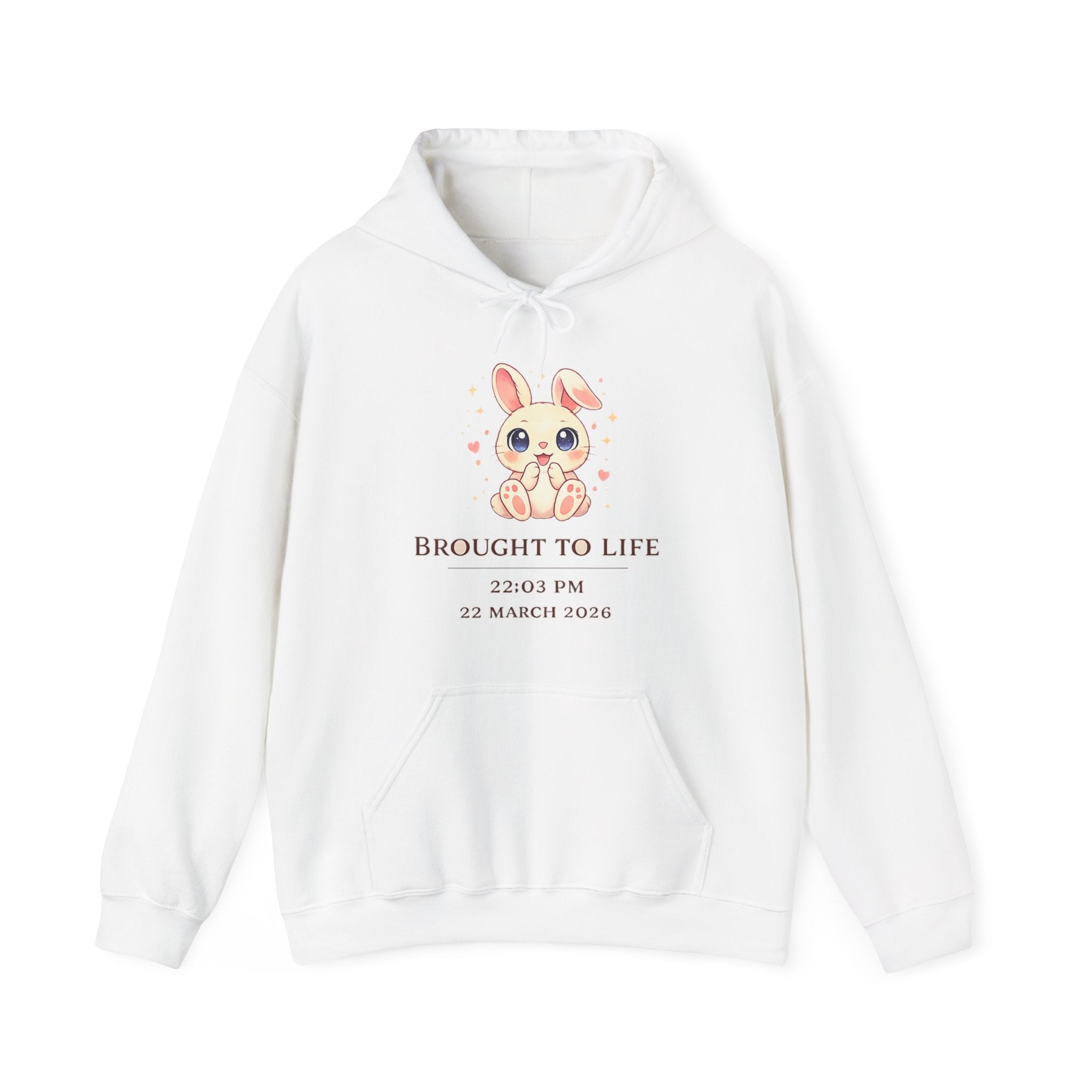 Cute Bunny Illustration Brought To Life Hoodie | Personalized Date & Time