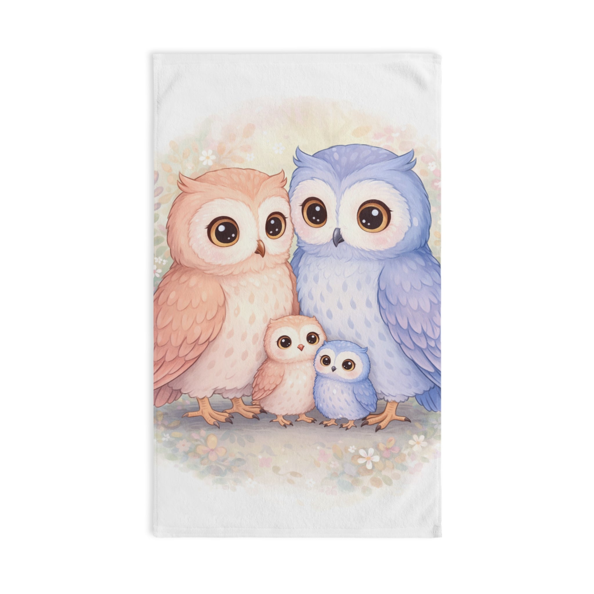 Watercolor Owl Family Hand Towel | Pastel Nursery Bathroom Towel