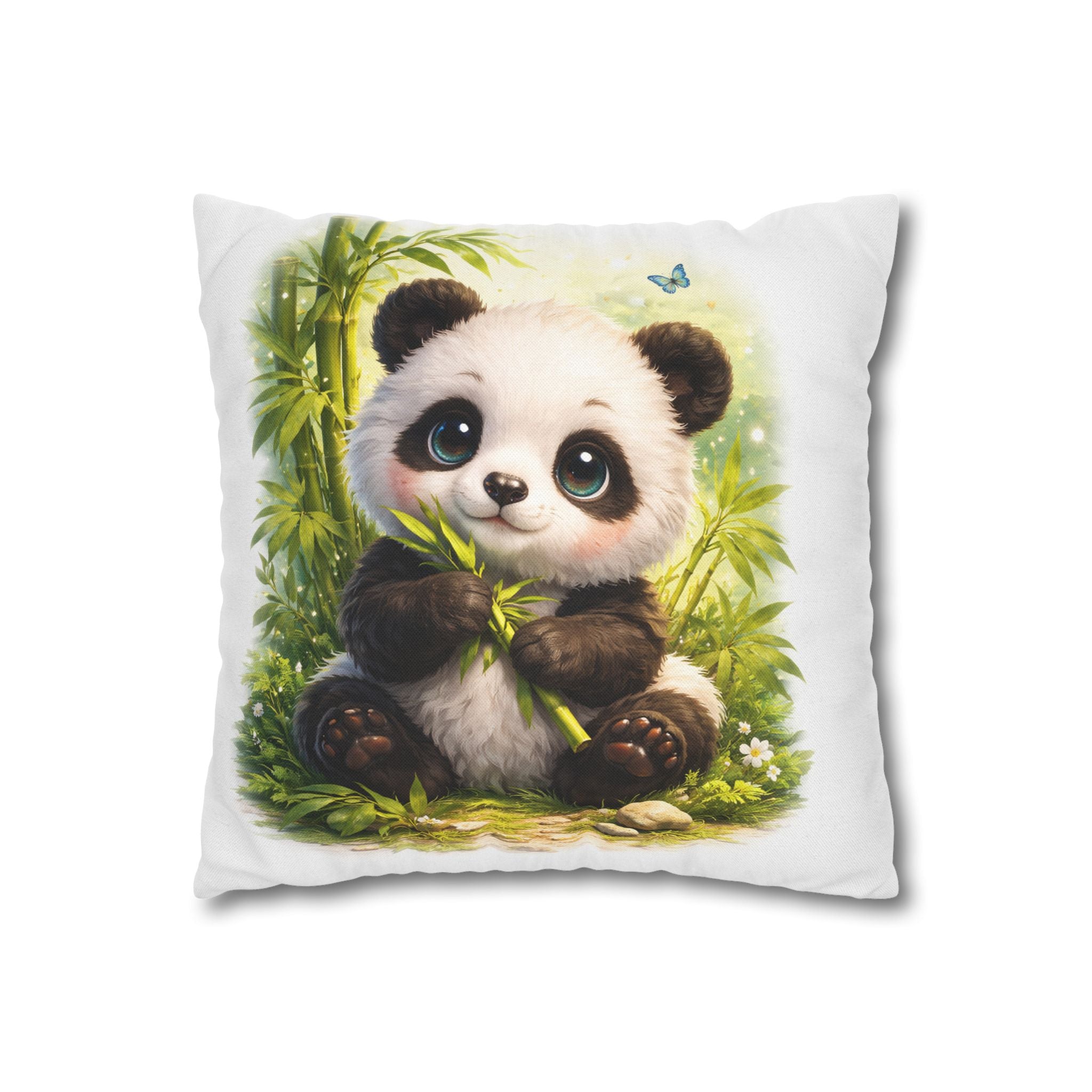 Baby Panda Bamboo Pillowcase, Square Throw Pillow Cover | Spun Polyester