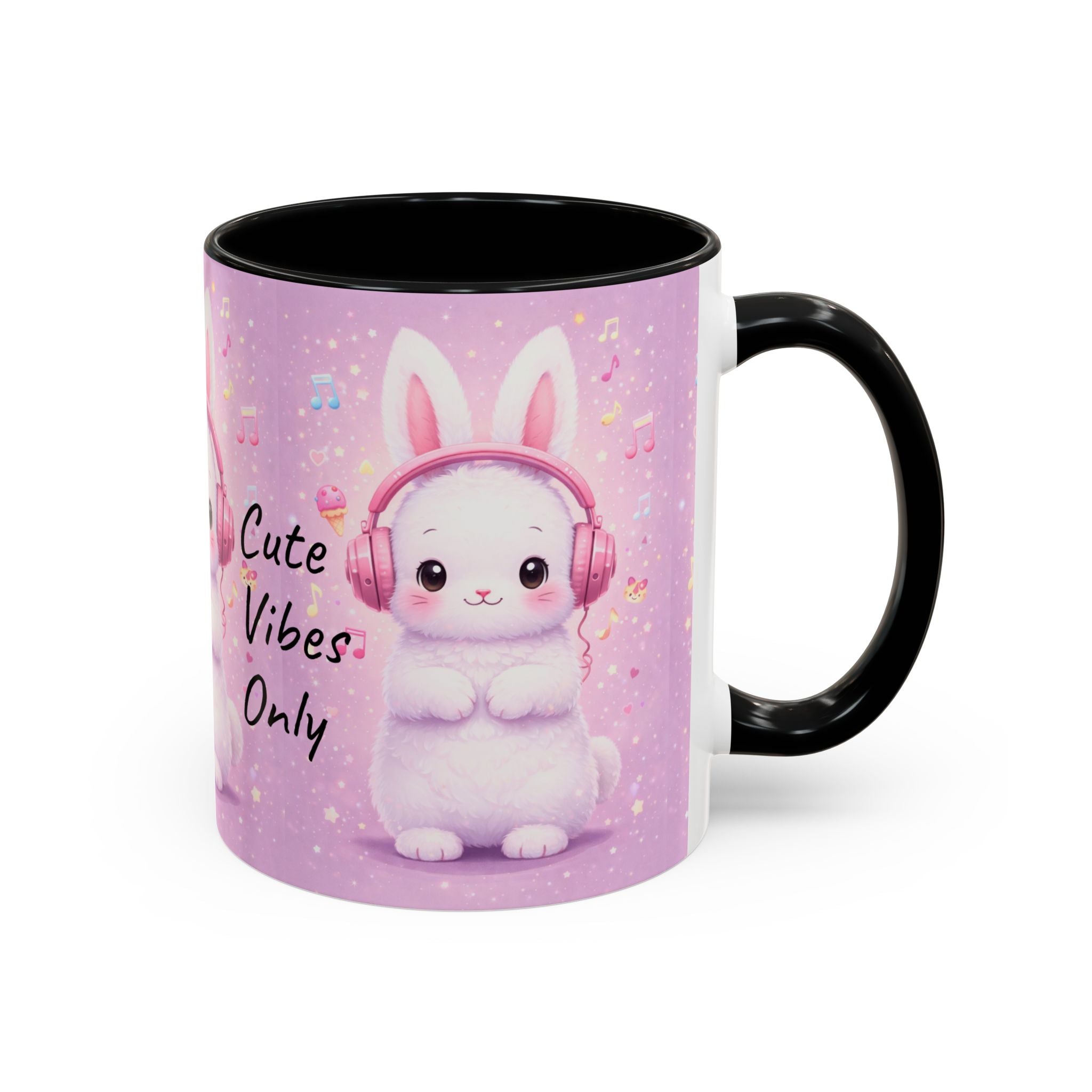 Kawaii Bunny with Headphones Mug | Cute Pastel Music Ceramic Coffee Cup