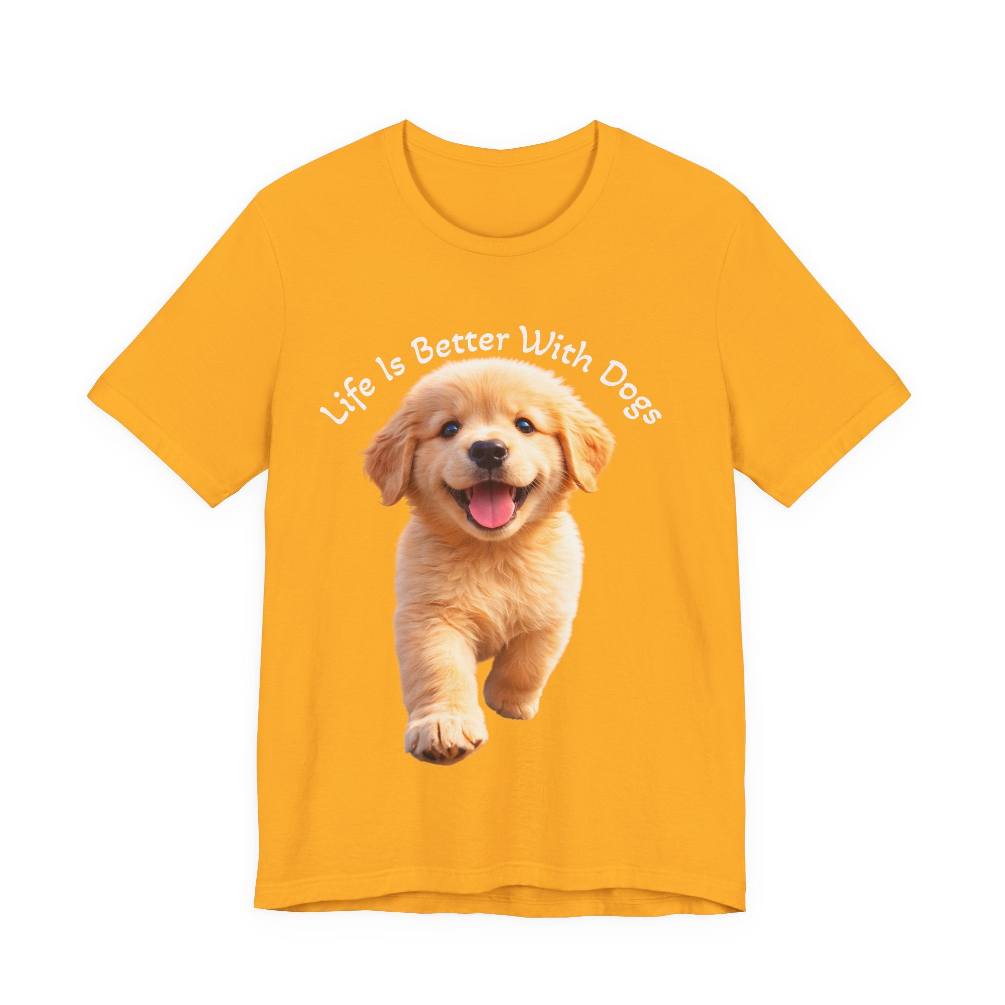 Life Is Better With Dogs Tee — Lightweight Golden Puppy Crew T-Shirt
