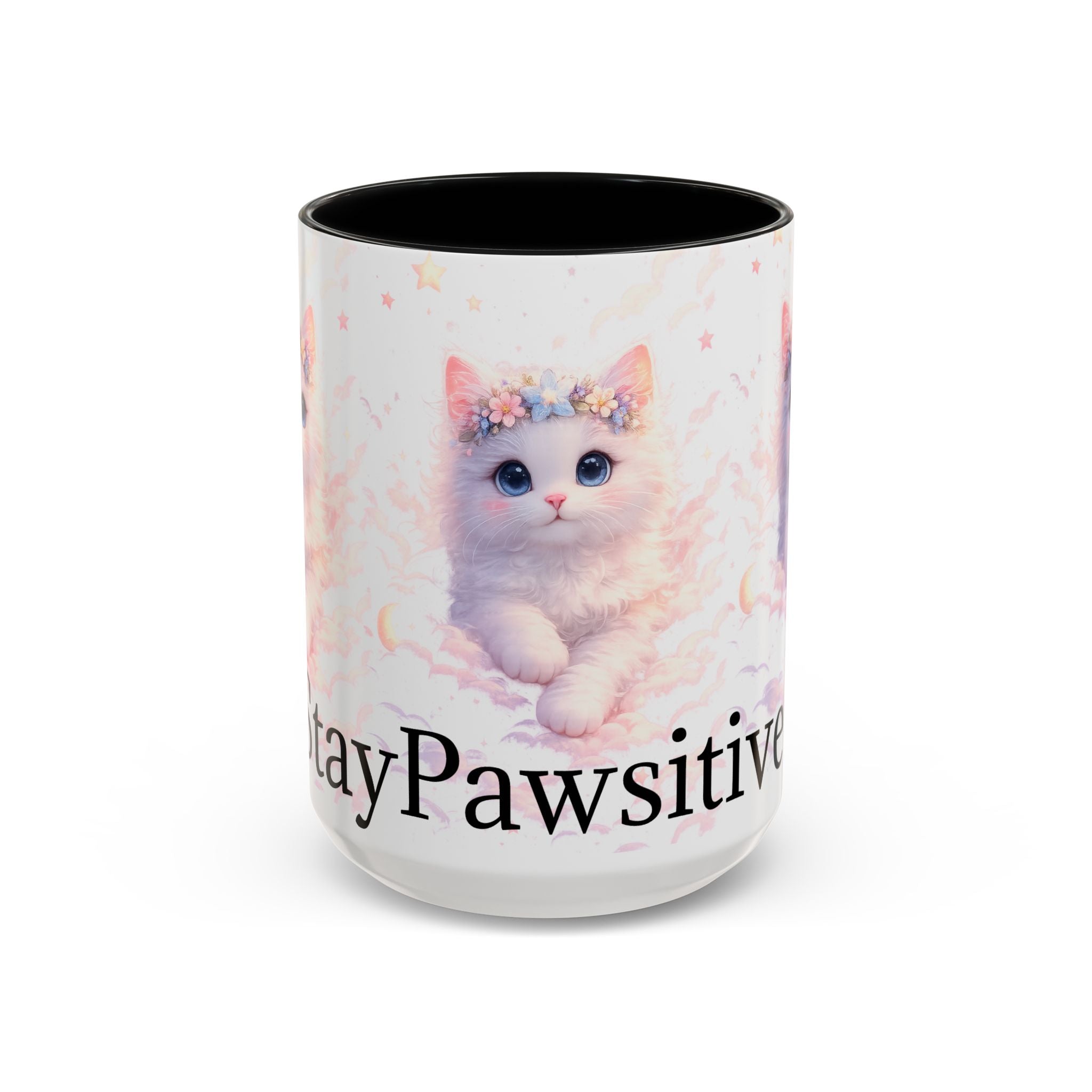 Pawsitive Kitten Accent Coffee Mug | Floral Crown Cat, 11oz 15oz