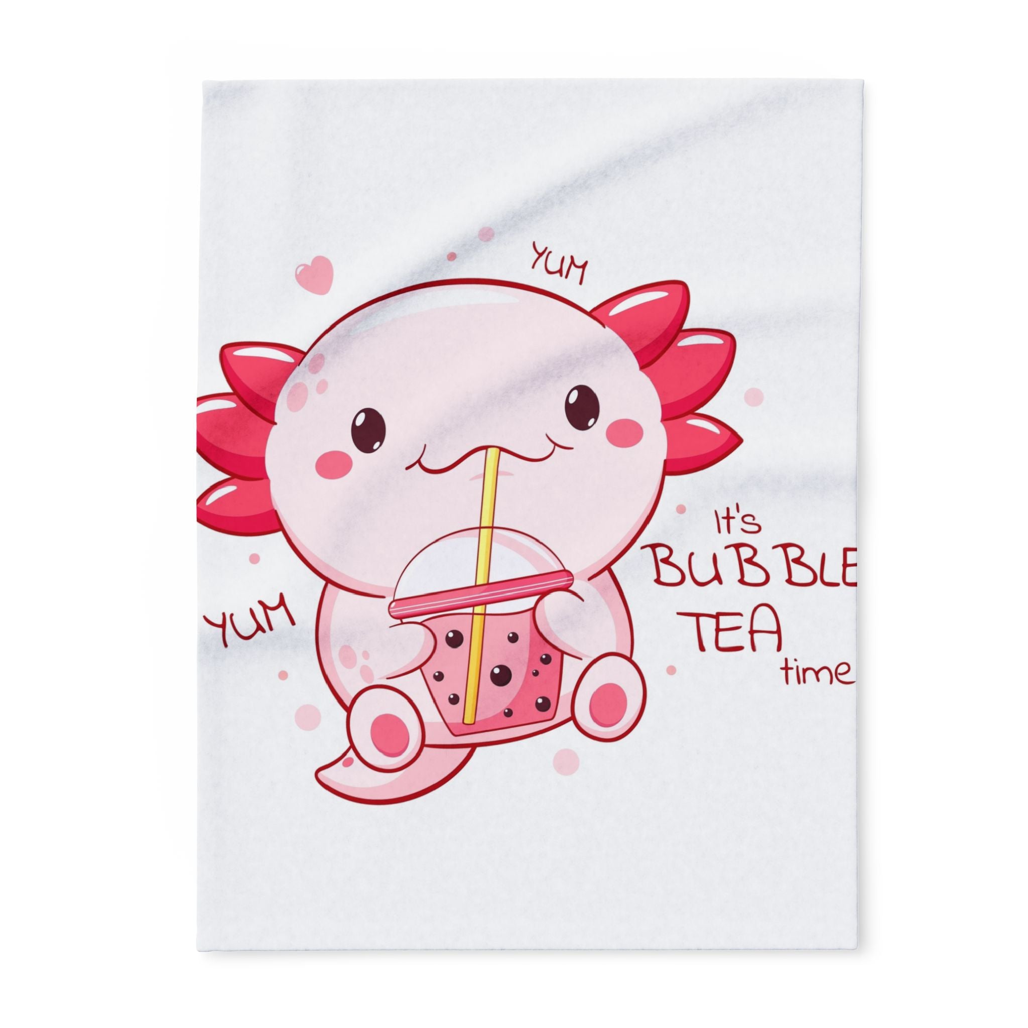 Cute Axolotl Drinking Bubble Tea Arctic Fleece Blanket | Kawaii Boba Design