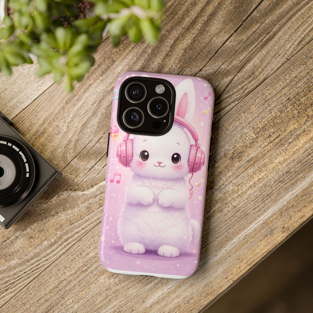 Pastel Bunny with Pink Headphones Phone Case | Dual-Layer Protective Case