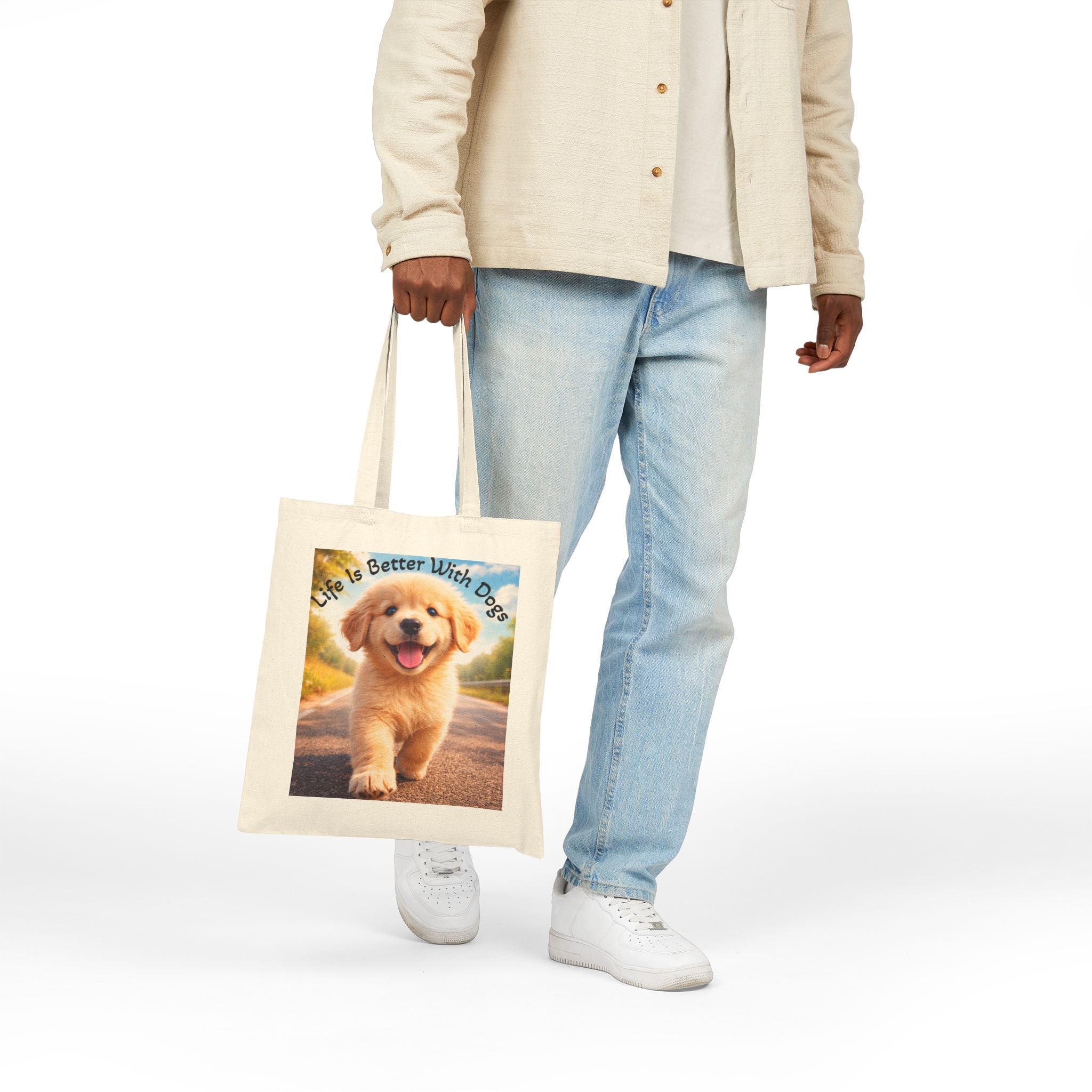 Life Is Better With Dogs Canvas Tote — Golden Puppy Cotton Bag