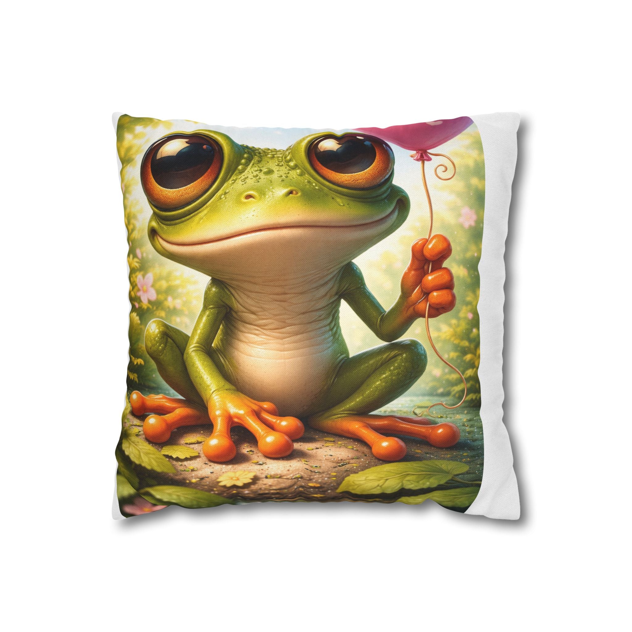 Bright Painterly Frog Pillowcase Spun Polyester Square Pillowcase | Double-Sided Woodland Art