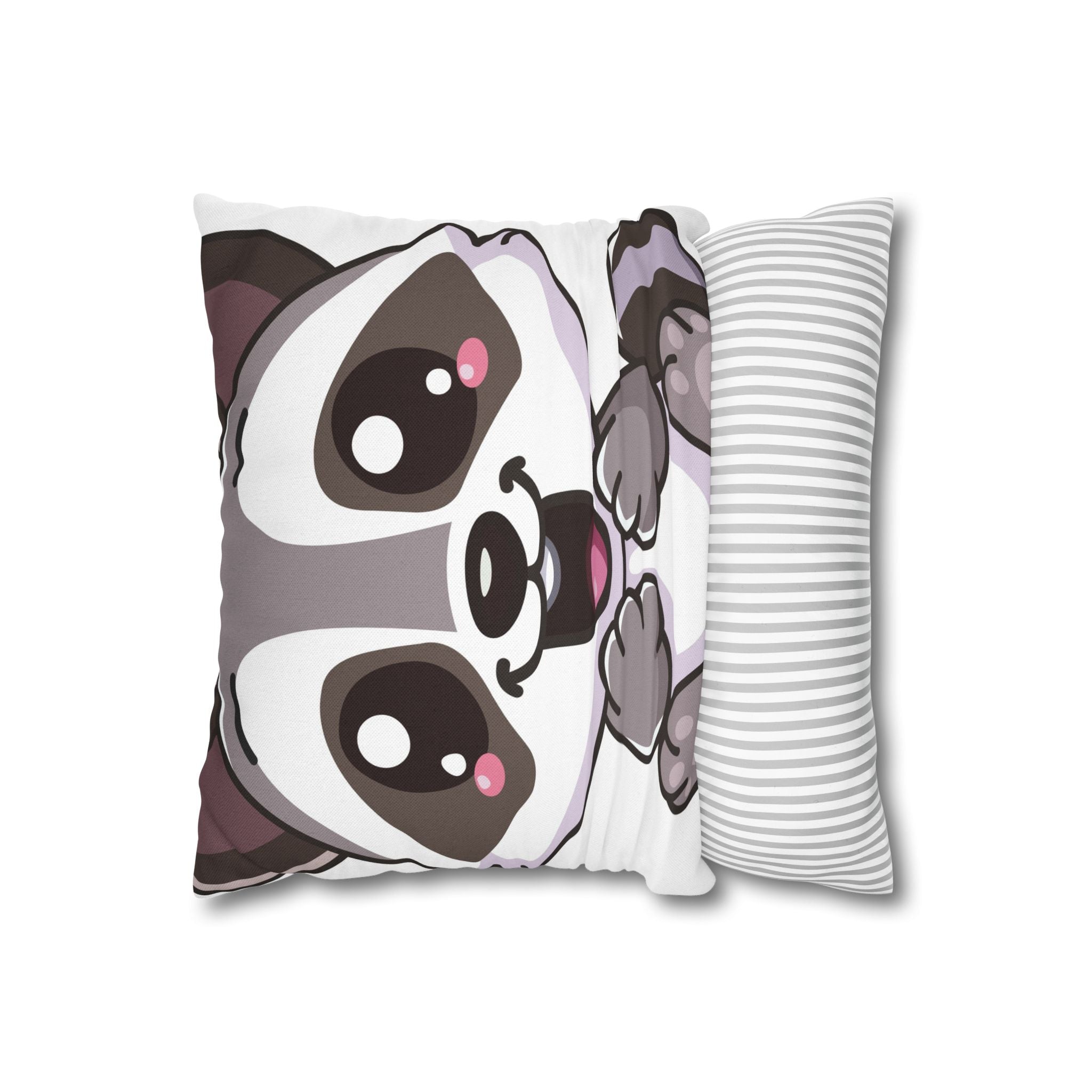 Kawaii Blushing Raccoon Square Pillowcase, Spun Polyester Decorative Pillow Cover