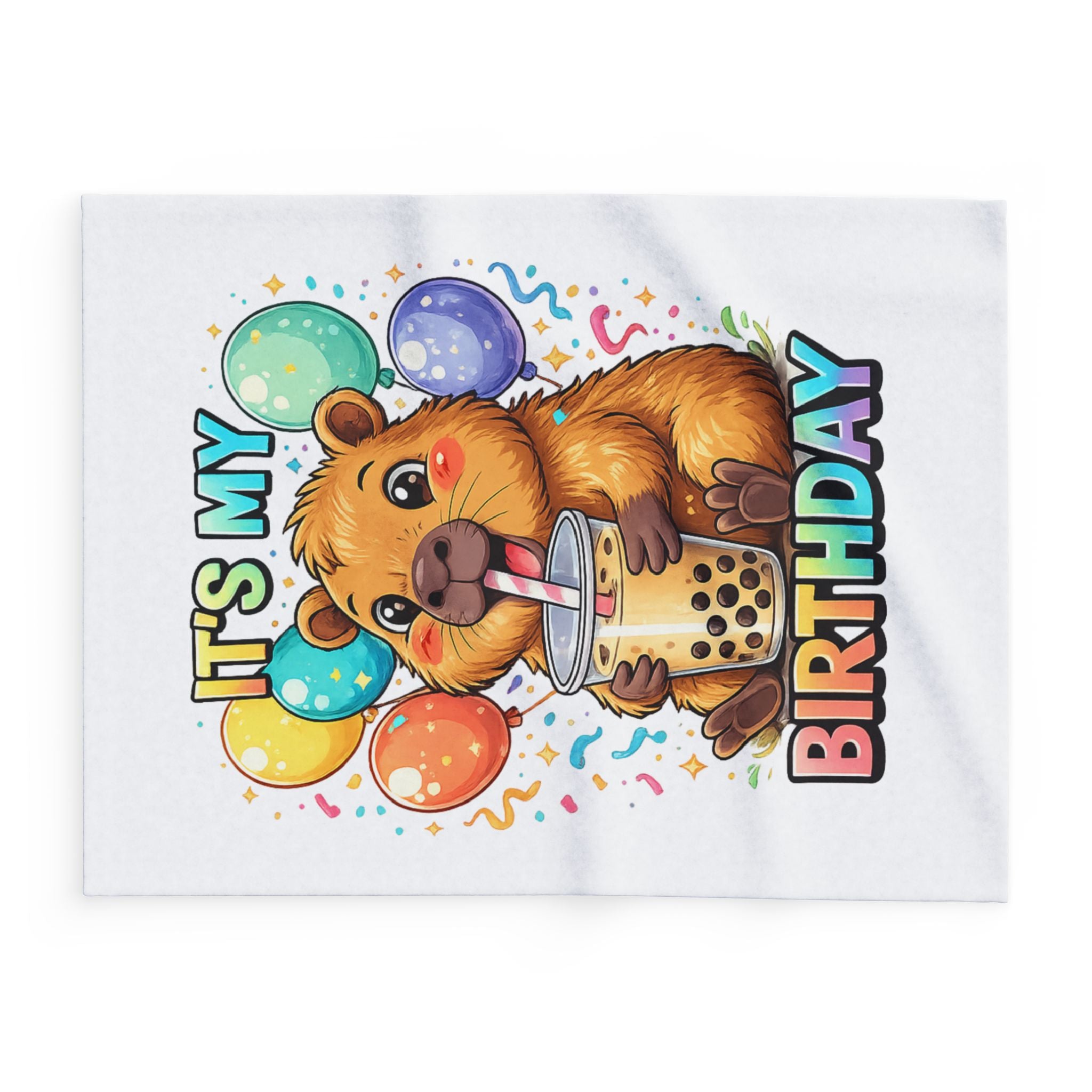 It's My Birthday Hamster Bubble Tea Arctic Fleece Blanket | Cute Party Balloons