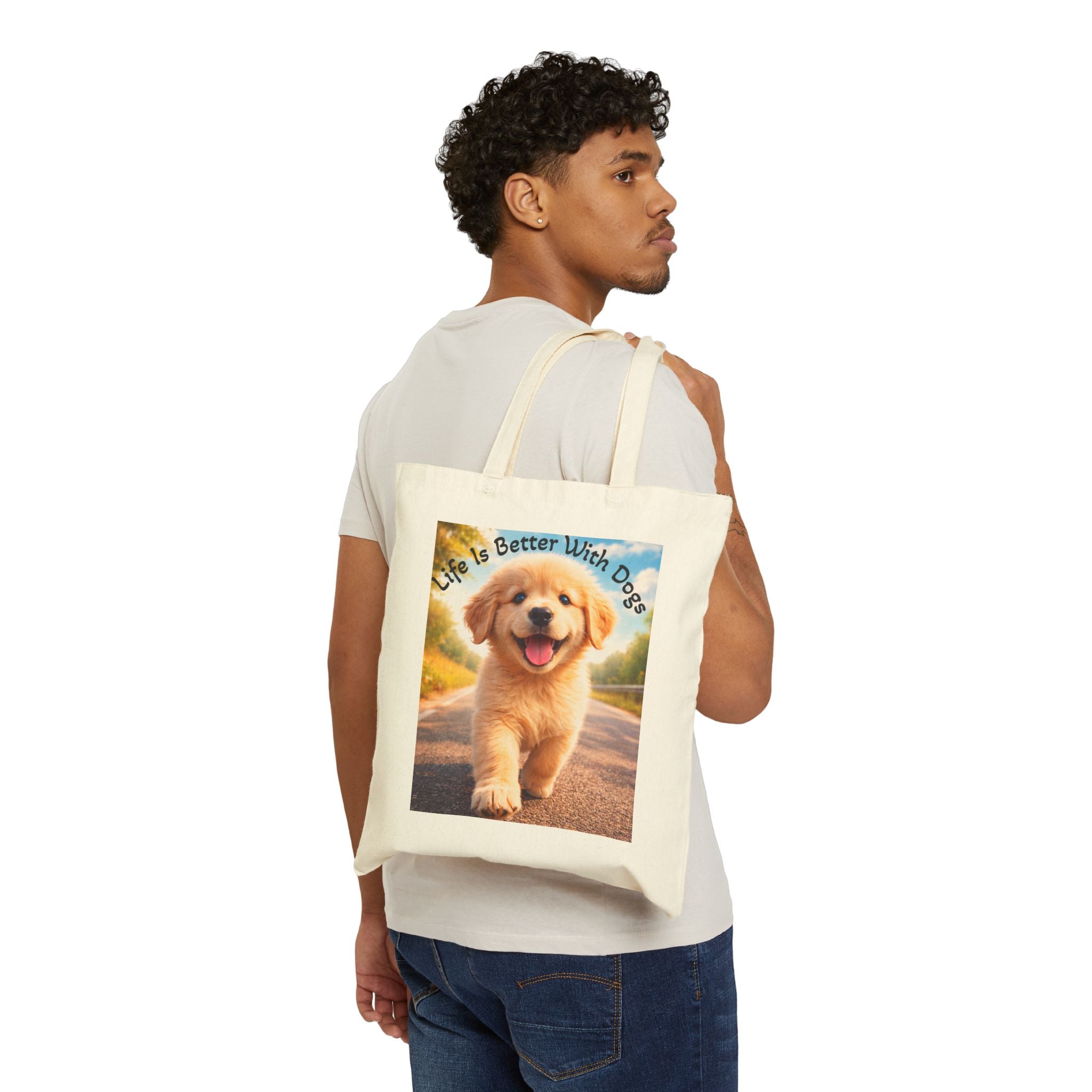 Life Is Better With Dogs Canvas Tote — Golden Puppy Cotton Bag