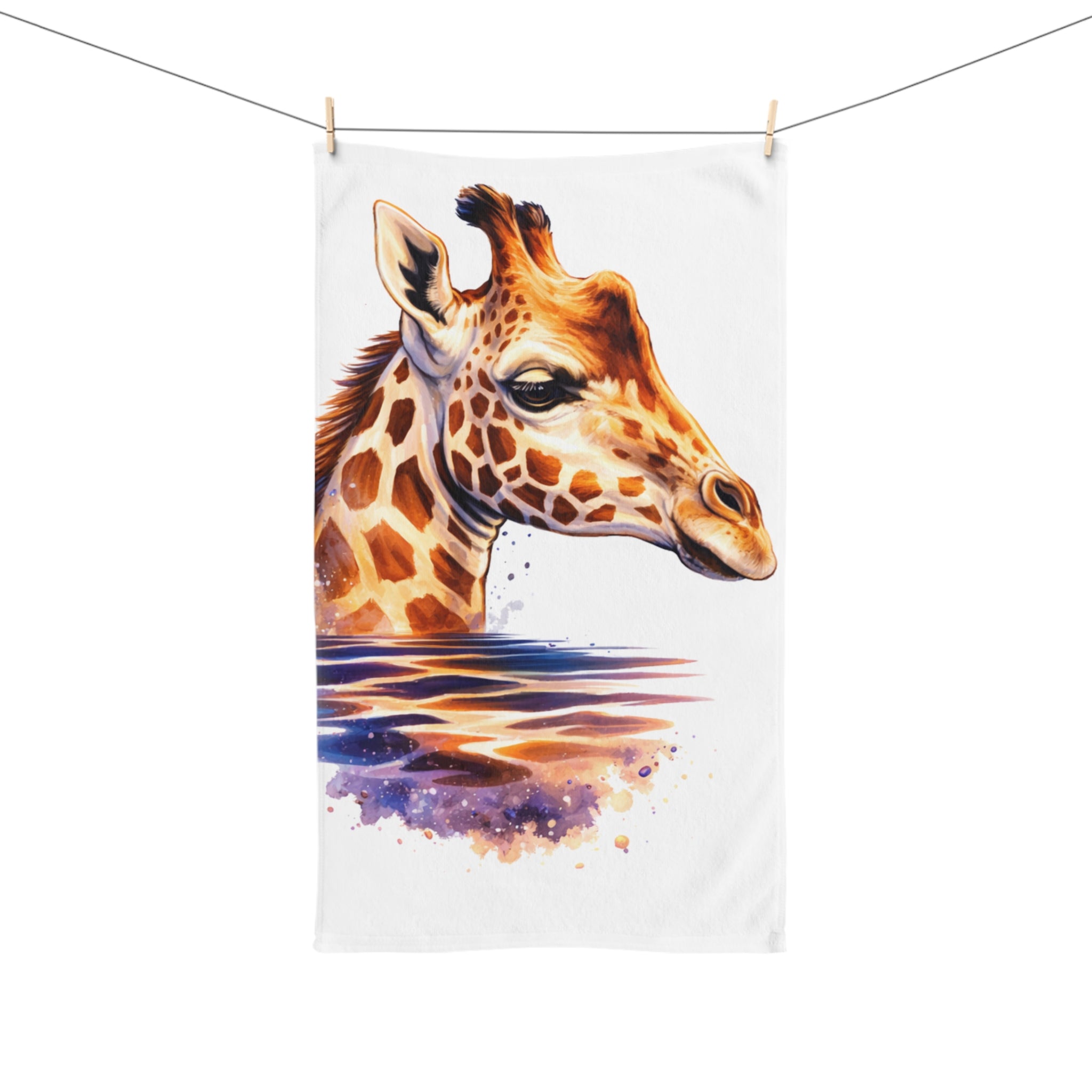 Giraffe Watercolor Hand Towel | Colorful Safari Pool Scene, Lightweight 28x16