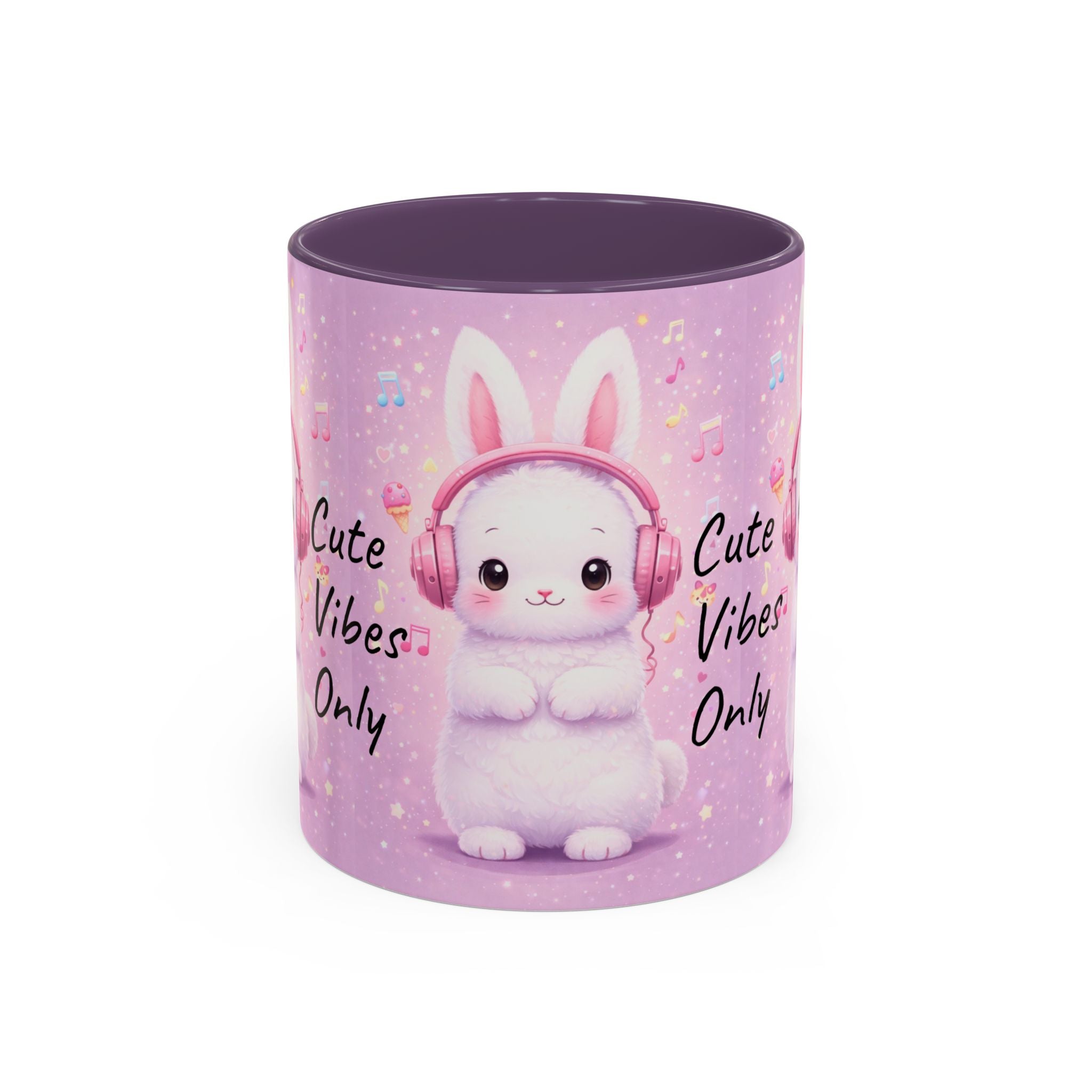 Kawaii Bunny with Headphones Mug | Cute Pastel Music Ceramic Coffee Cup