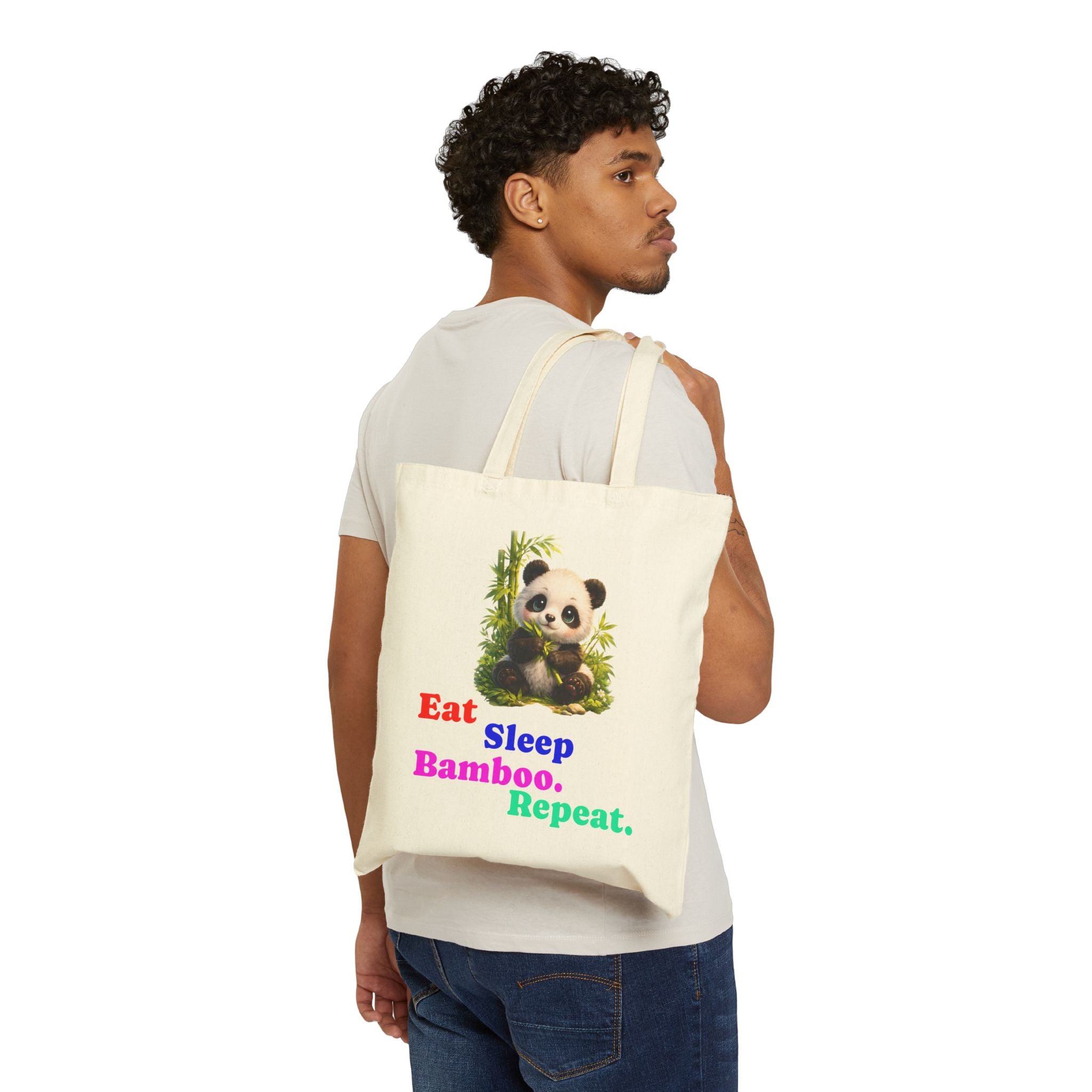 Eat Sleep Bamboo Repeat Panda Tote Bag | Cute Panda Illustration