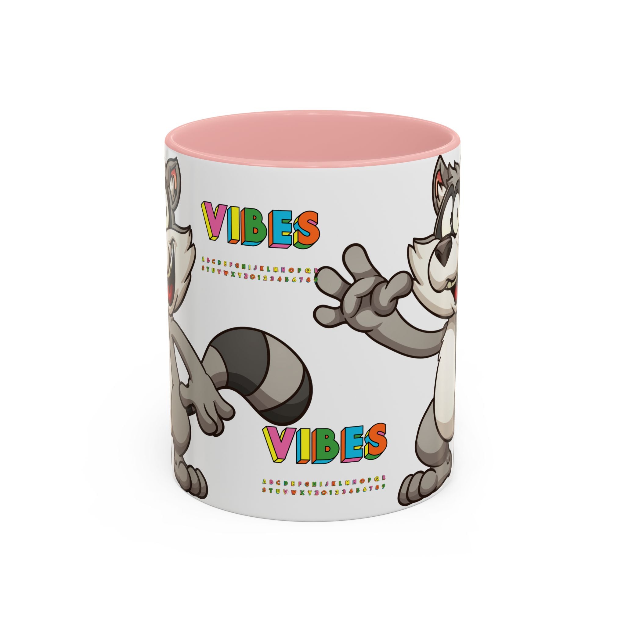 Raccoon VIBES Mug 11oz 15oz | Color Interior Handle Ceramic Coffee Cup