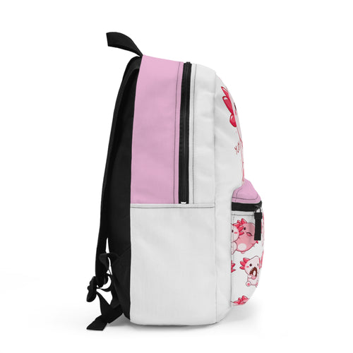 Axolotl Drinking Bubble Tea backpack | Cute Kawaii Pink Axolotl Boba Bag
