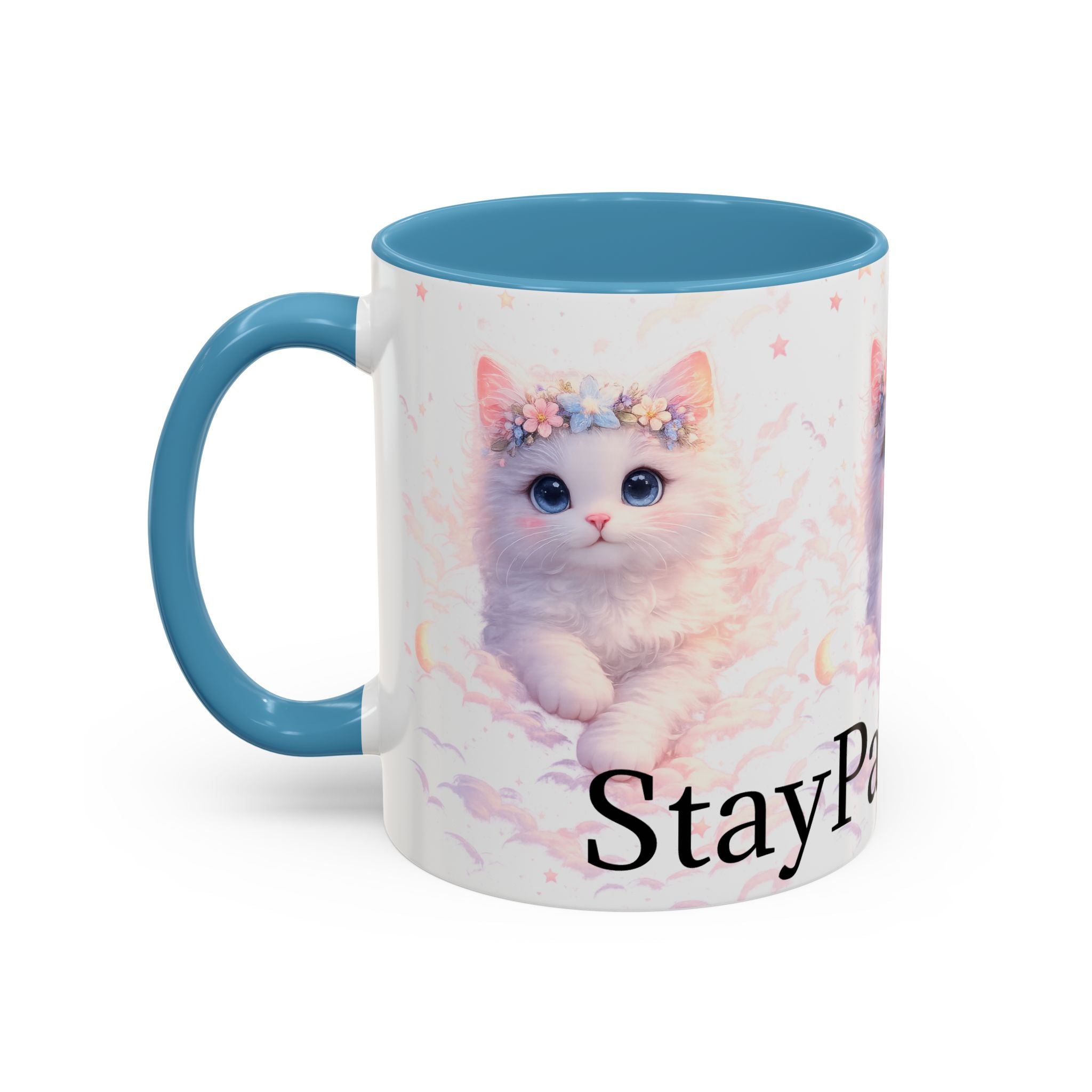 Pawsitive Kitten Accent Coffee Mug | Floral Crown Cat, 11oz 15oz