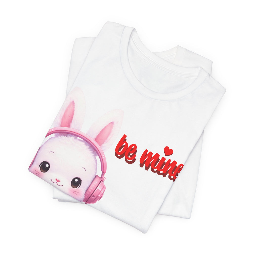 Pastel Plush Bunny with Pink Headphones be mine T-Shirt | Cute Valentine Tee