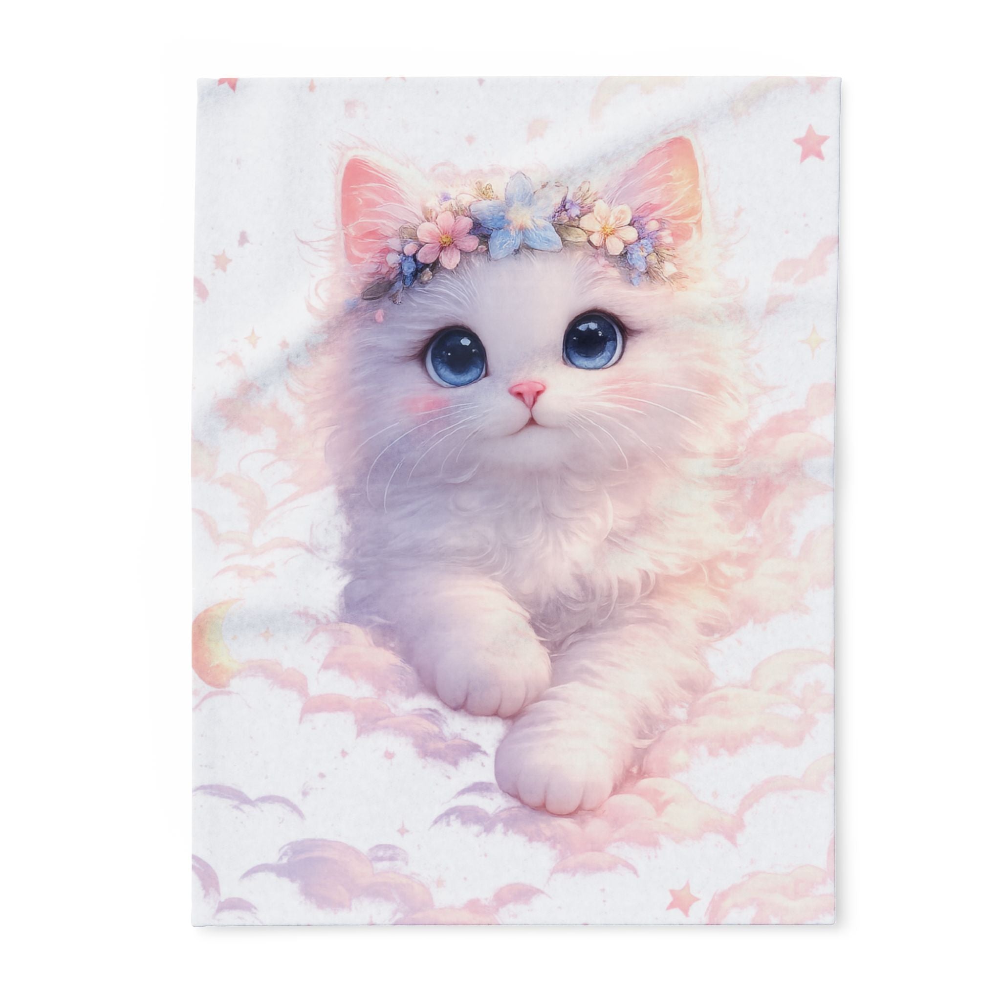 Pastel Kawaii Kitten in Clouds Blanket | Fleece Throw, Cottagecore Cozy