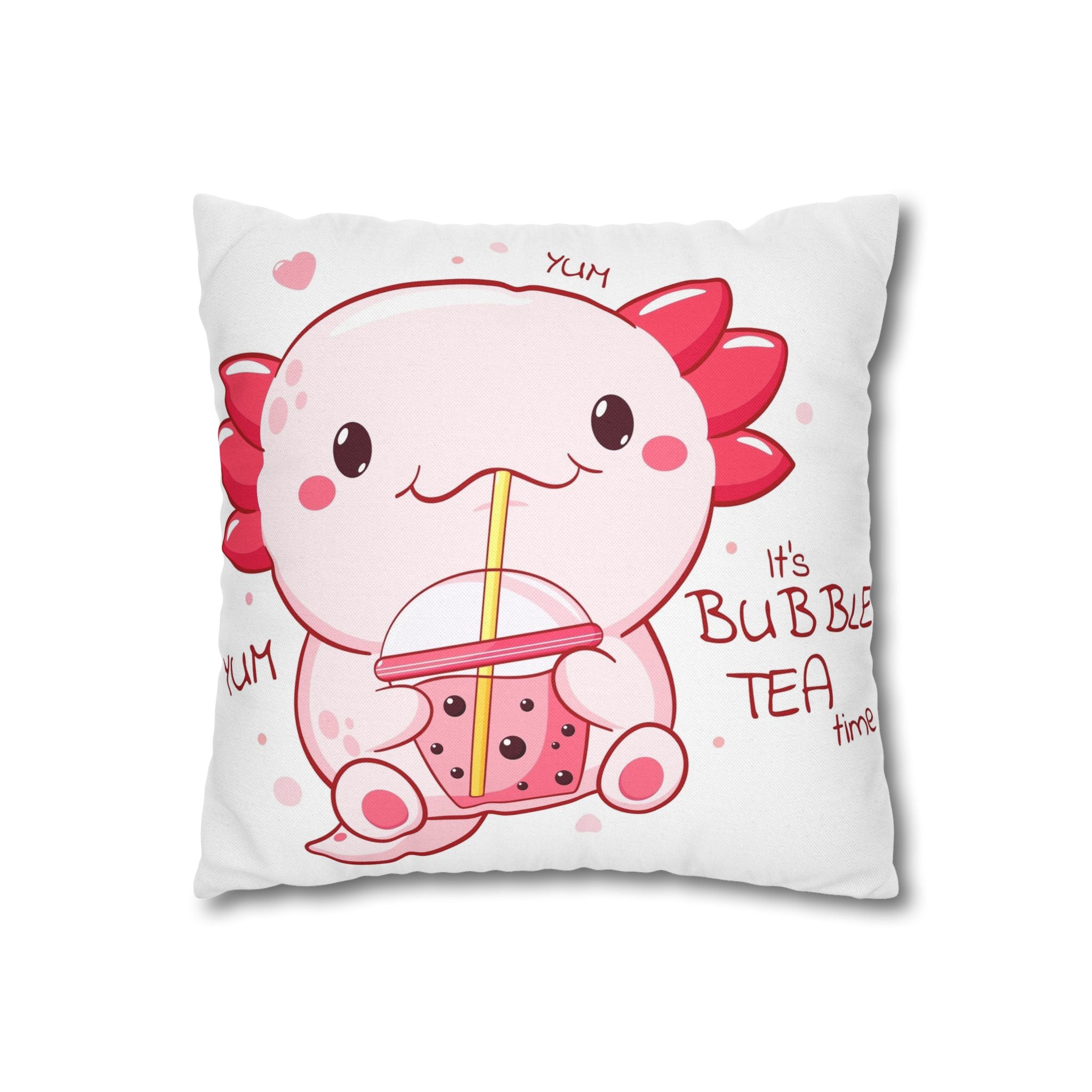 Axolotl Drinking Bubble Tea Pillowcase | Square Decorative Pillowcase