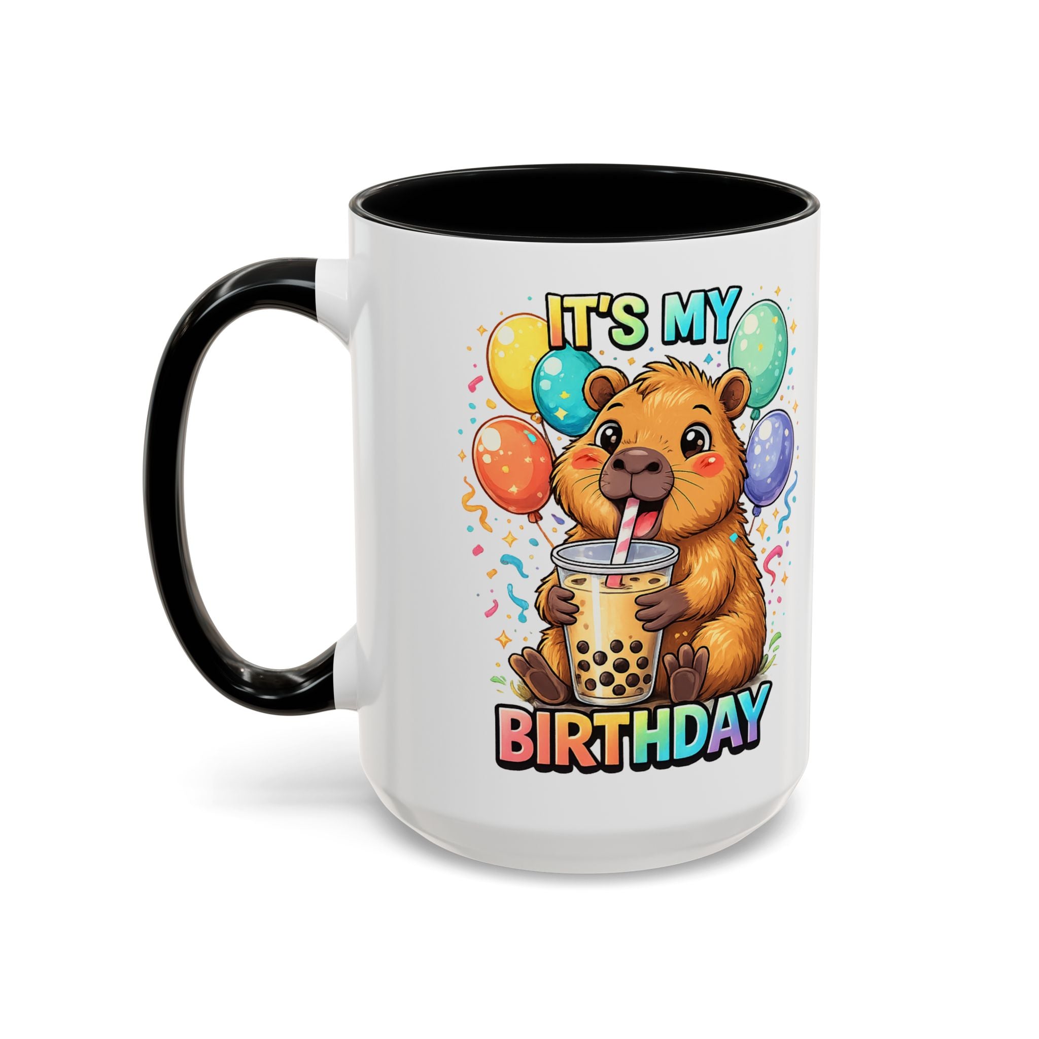 Cute Bear Drinking Bubble Tea It's My Birthday Mug | Accent Coffee Mug