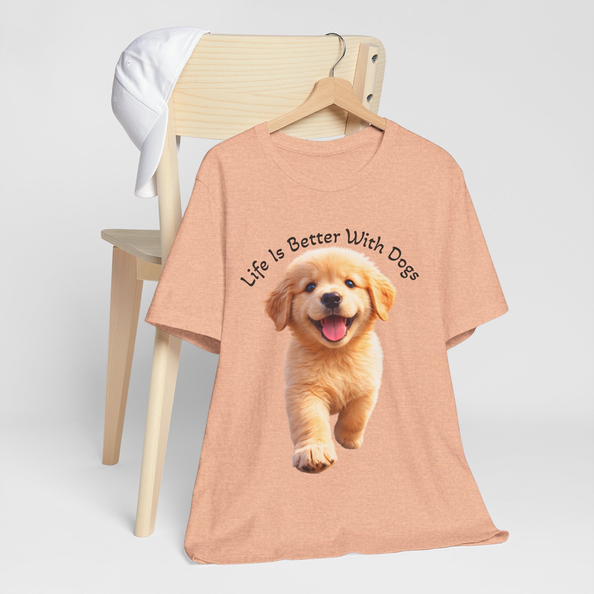 Life Is Better With Dogs Tee — Lightweight Golden Puppy Crew T-Shirt