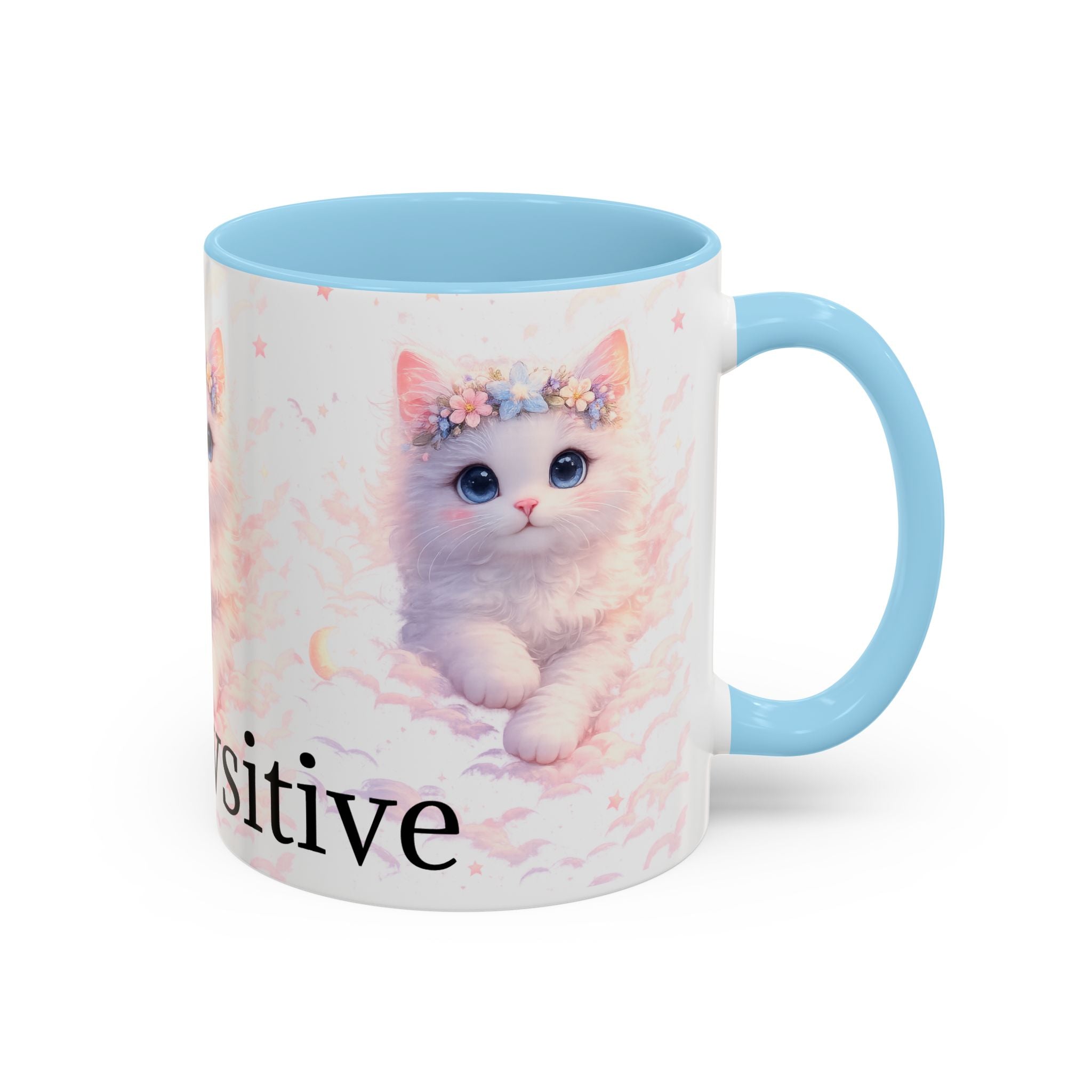 Pawsitive Kitten Accent Coffee Mug | Floral Crown Cat, 11oz 15oz