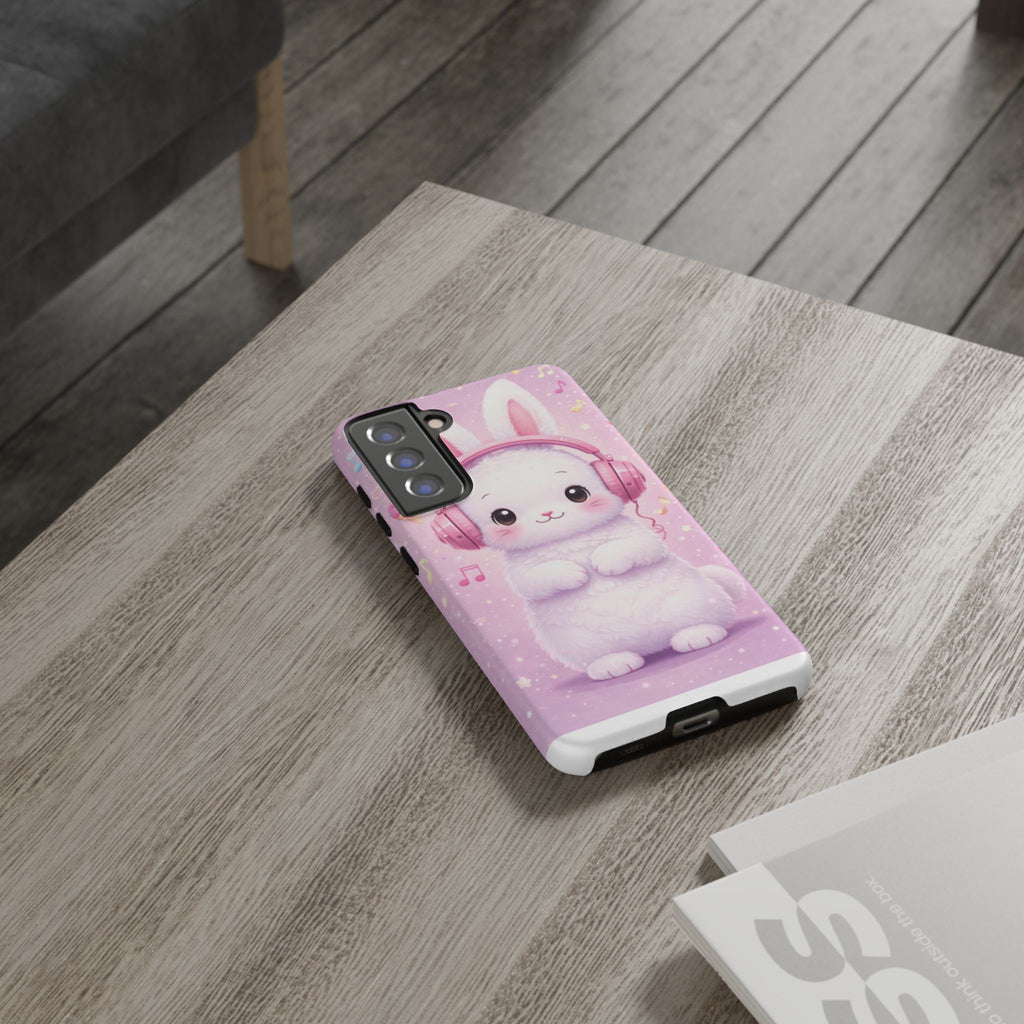 Pastel Bunny with Pink Headphones Phone Case | Dual-Layer Protective Case