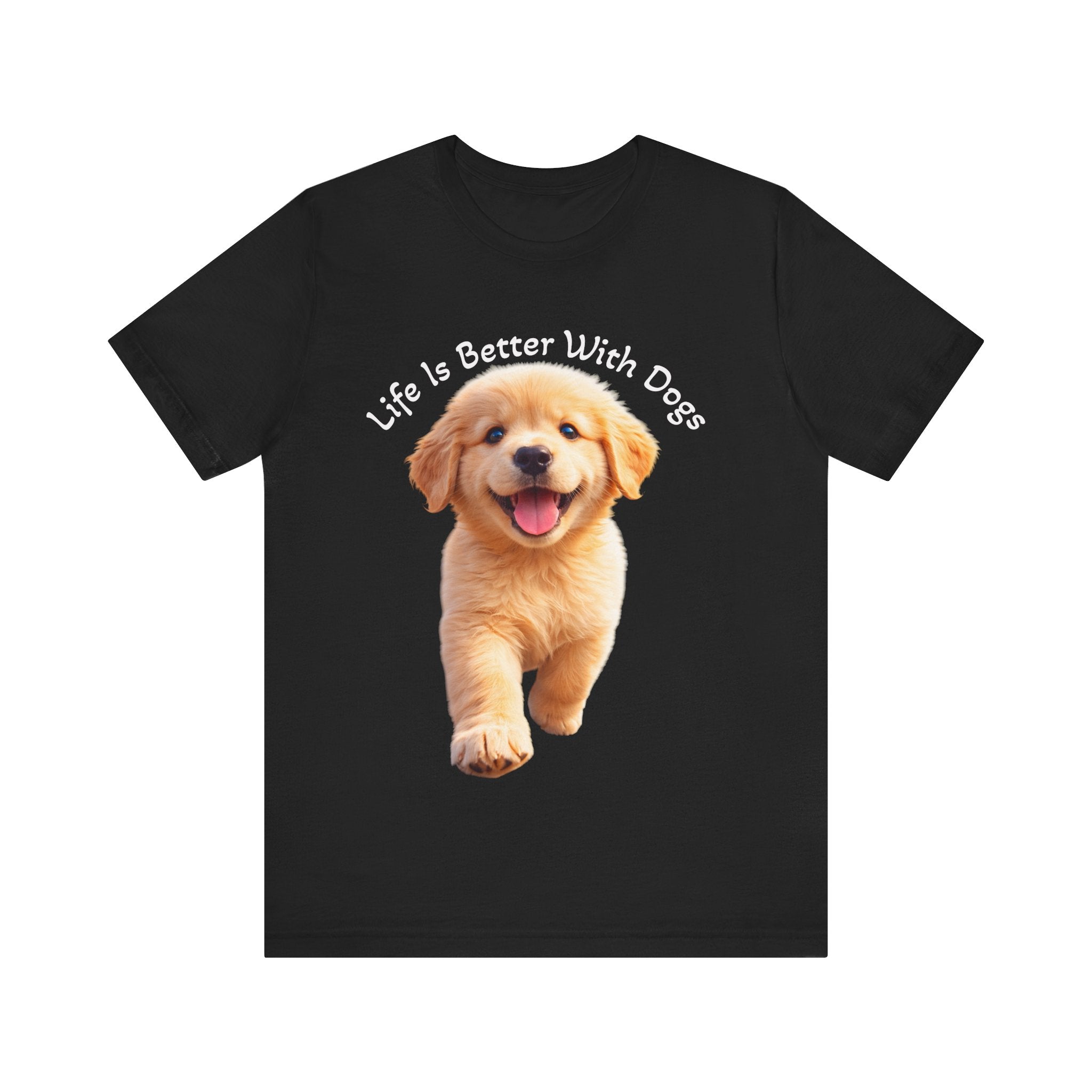 Life Is Better With Dogs Tee — Lightweight Golden Puppy Crew T-Shirt