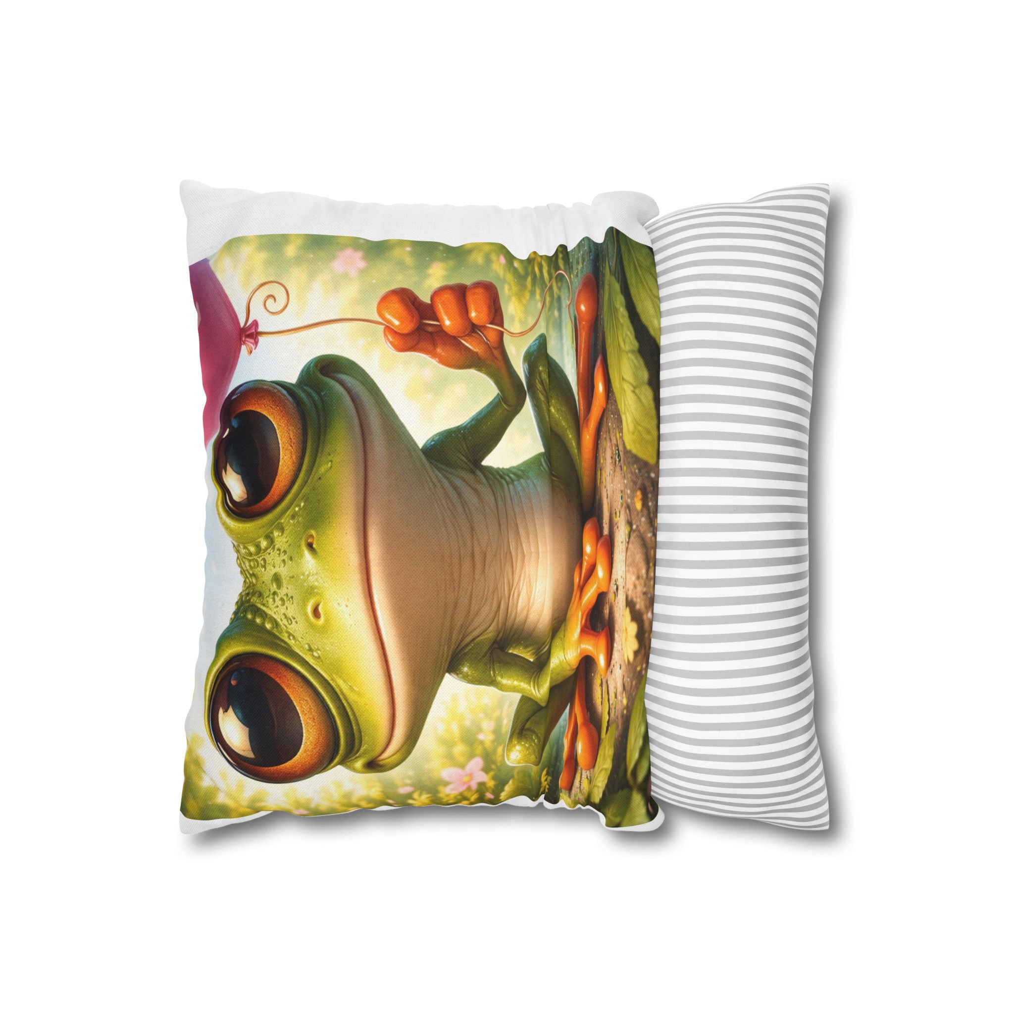 Bright Painterly Frog Pillowcase Spun Polyester Square Pillowcase | Double-Sided Woodland Art