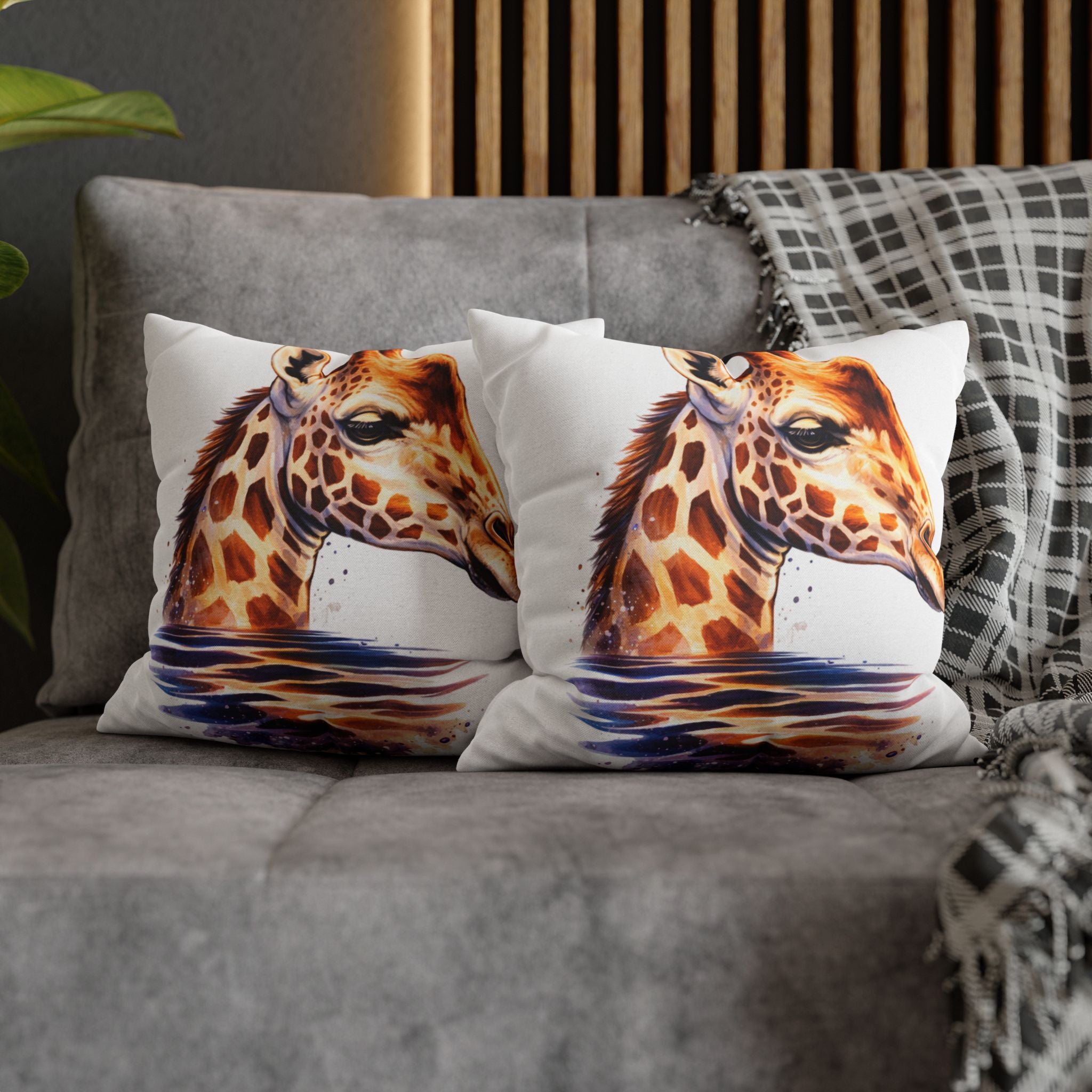 Watercolor Giraffe Square Pillowcase | Double-Sided Polyester Throw Pillow Cover