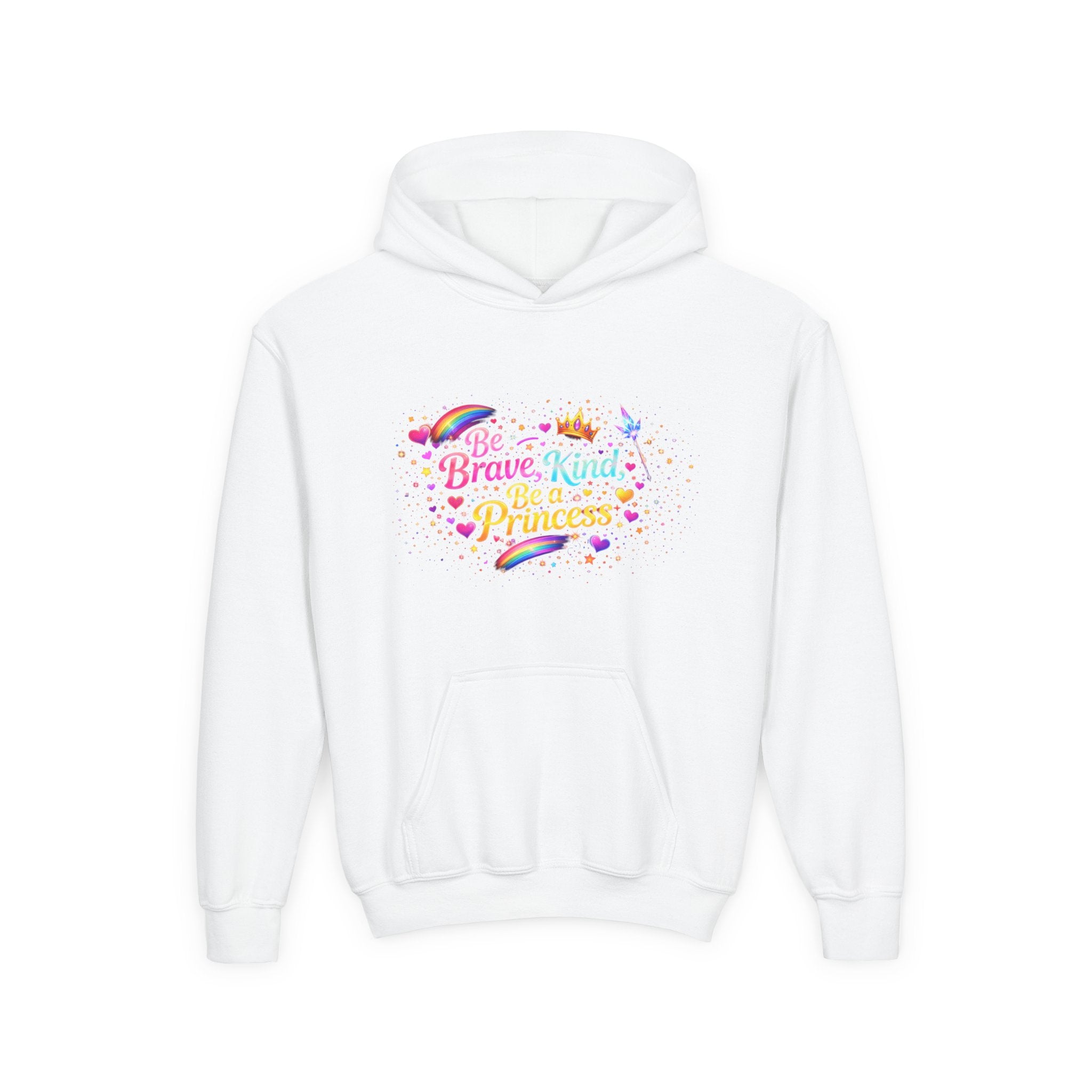 Girls Princess Hoodie – Be Brave Be Kind Be a Princess – Cute Kids Hoodie – Rainbow Princess Sweatshirt – Girls Gift Age 6-12