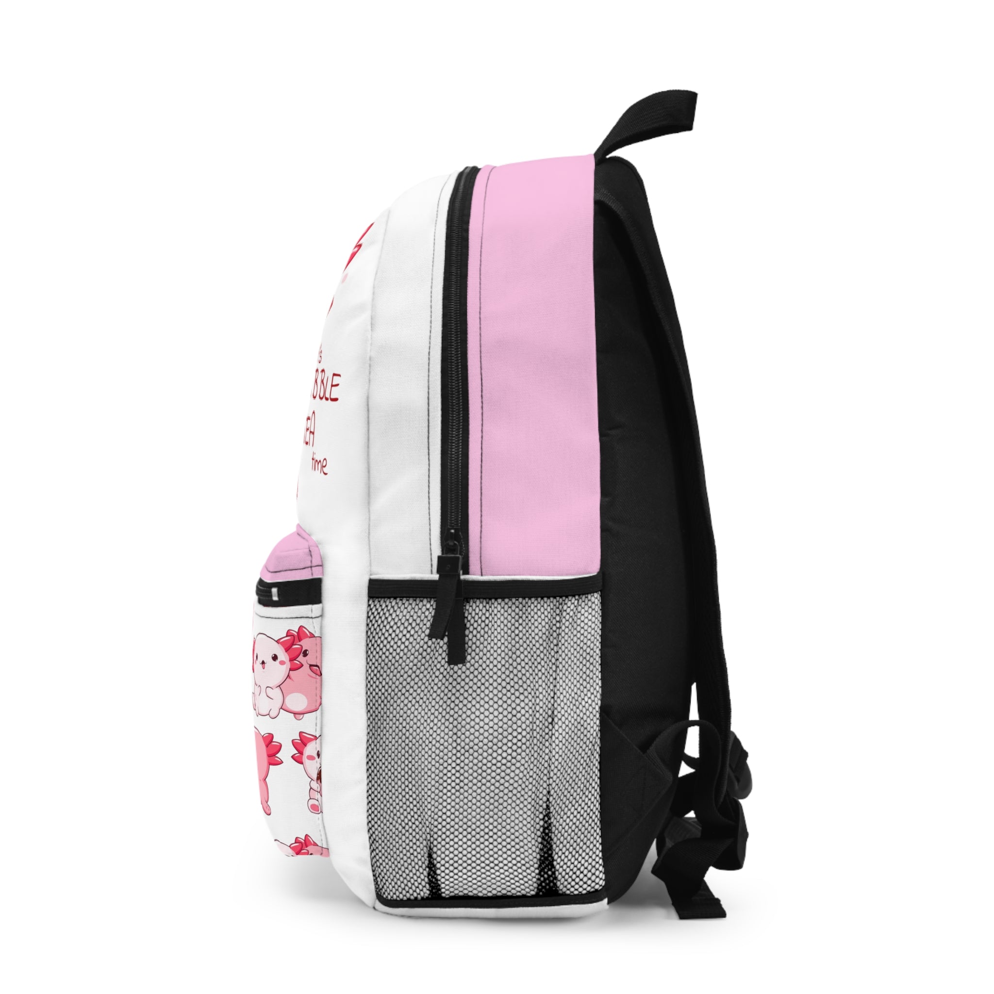 Axolotl Drinking Bubble Tea backpack | Cute Kawaii Pink Axolotl Boba Bag