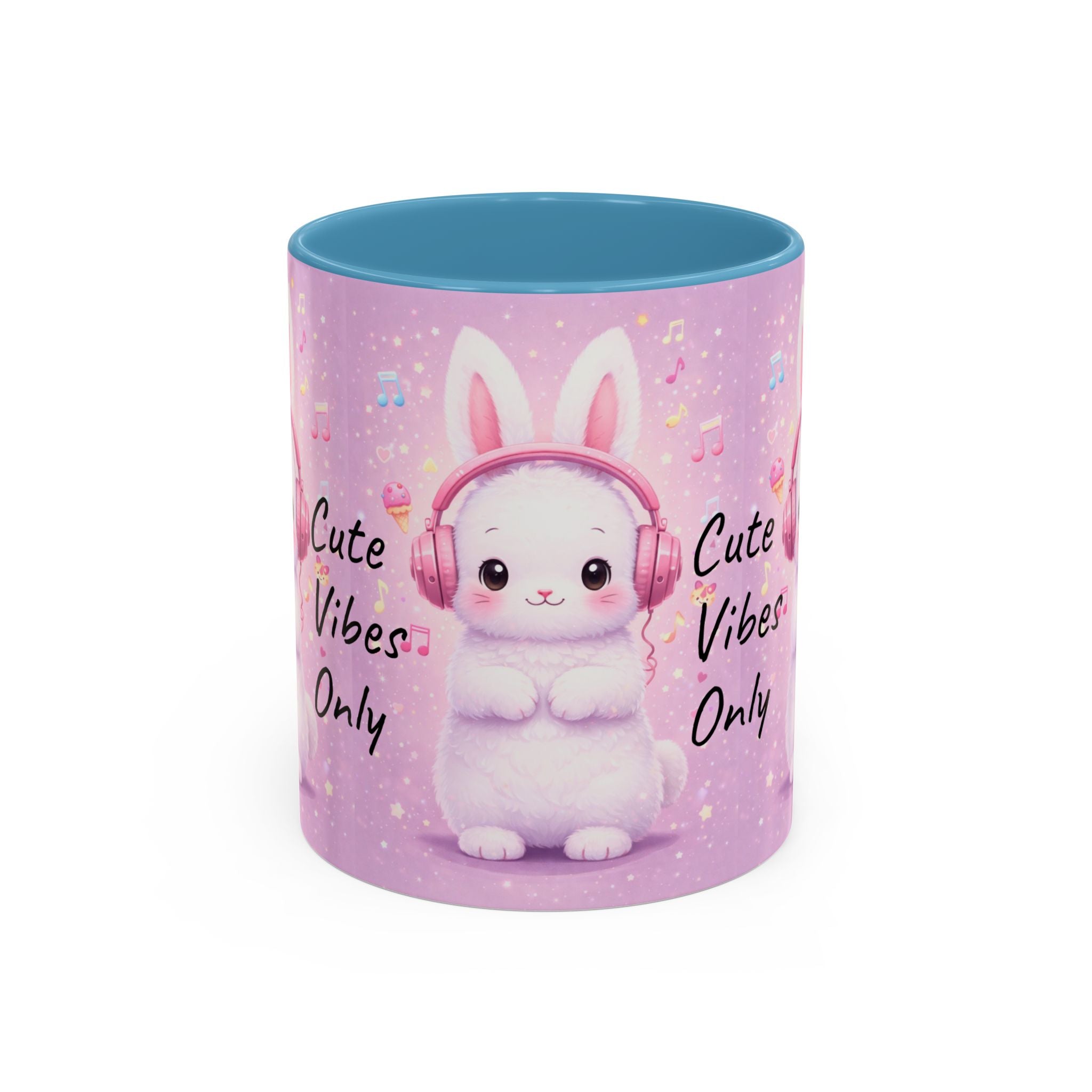 Kawaii Bunny with Headphones Mug | Cute Pastel Music Ceramic Coffee Cup