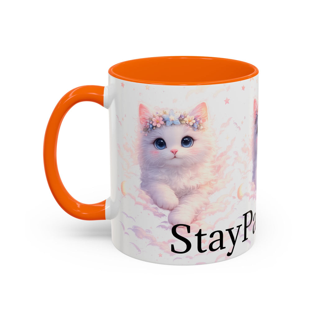 Pawsitive Kitten Accent Coffee Mug | Floral Crown Cat, 11oz 15oz