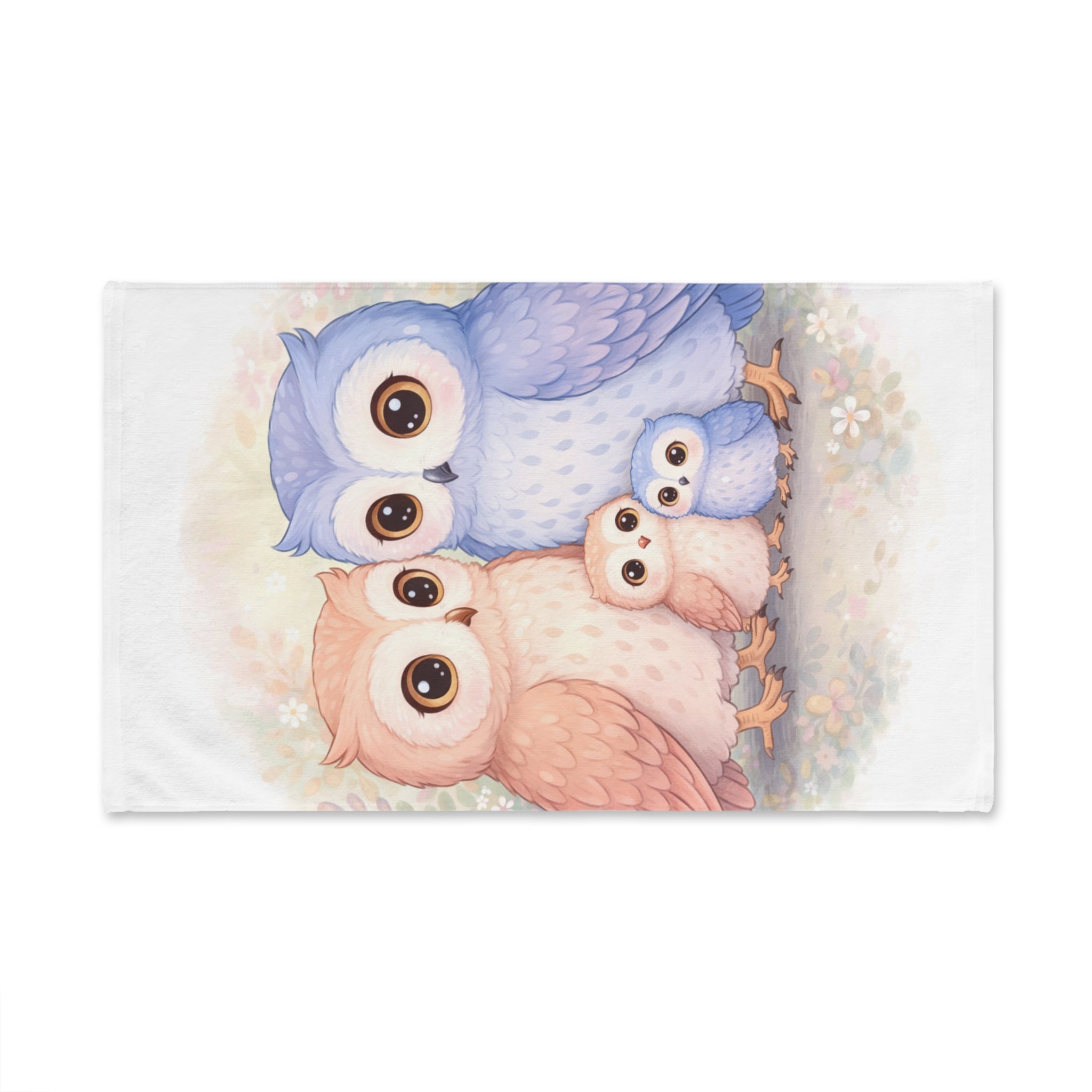 Watercolor Owl Family Hand Towel | Pastel Nursery Bathroom Towel