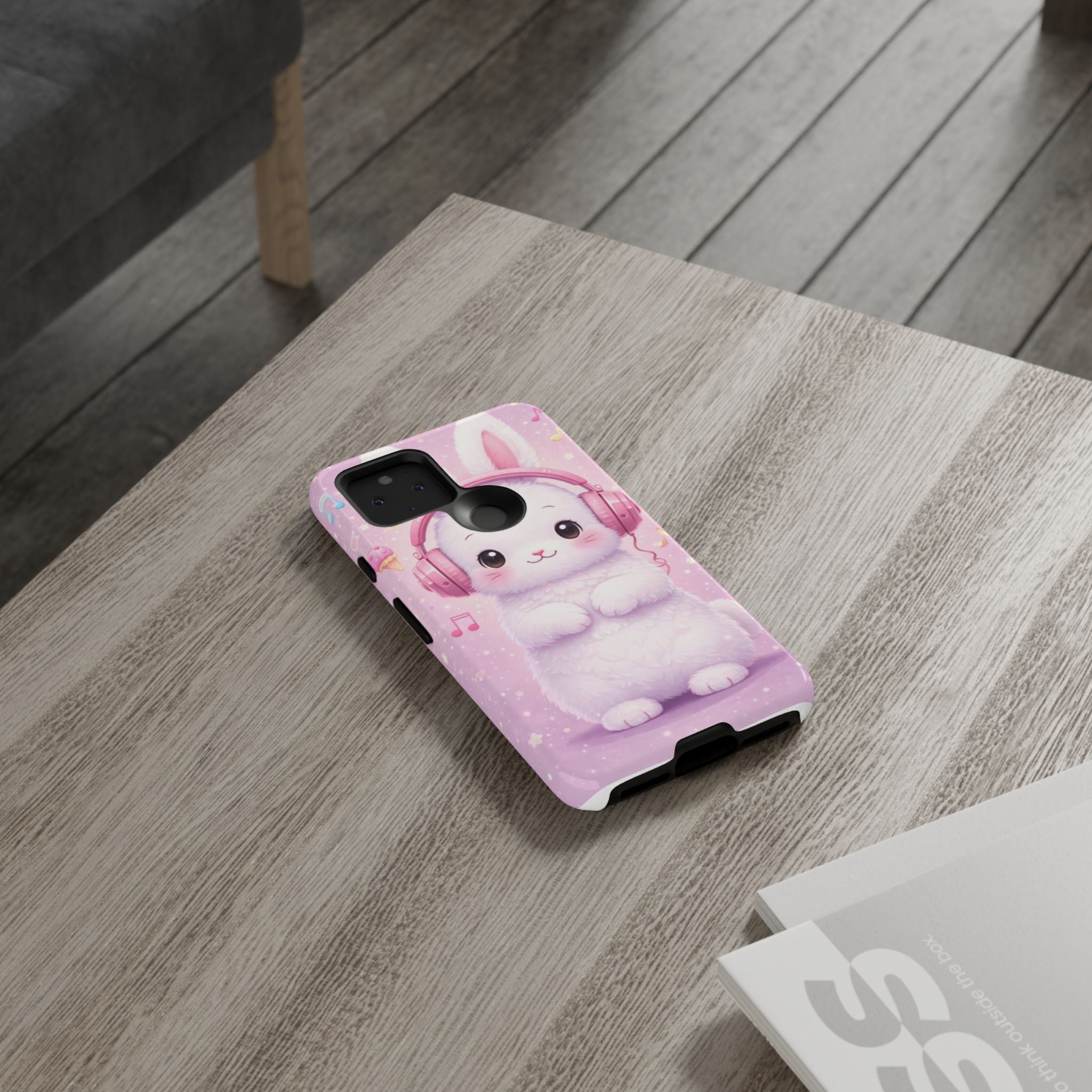 Pastel Bunny with Pink Headphones Phone Case | Dual-Layer Protective Case