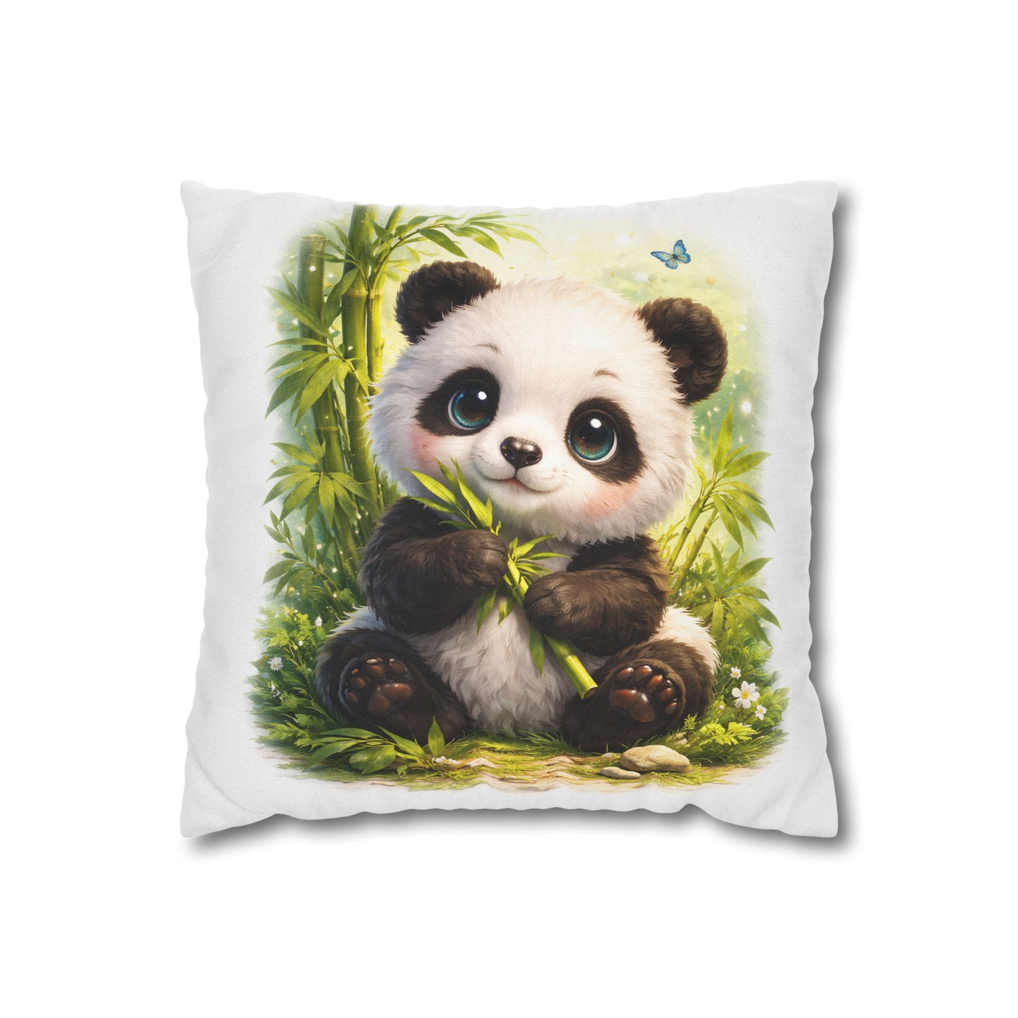 Baby Panda Bamboo Pillowcase, Square Throw Pillow Cover | Spun Polyester