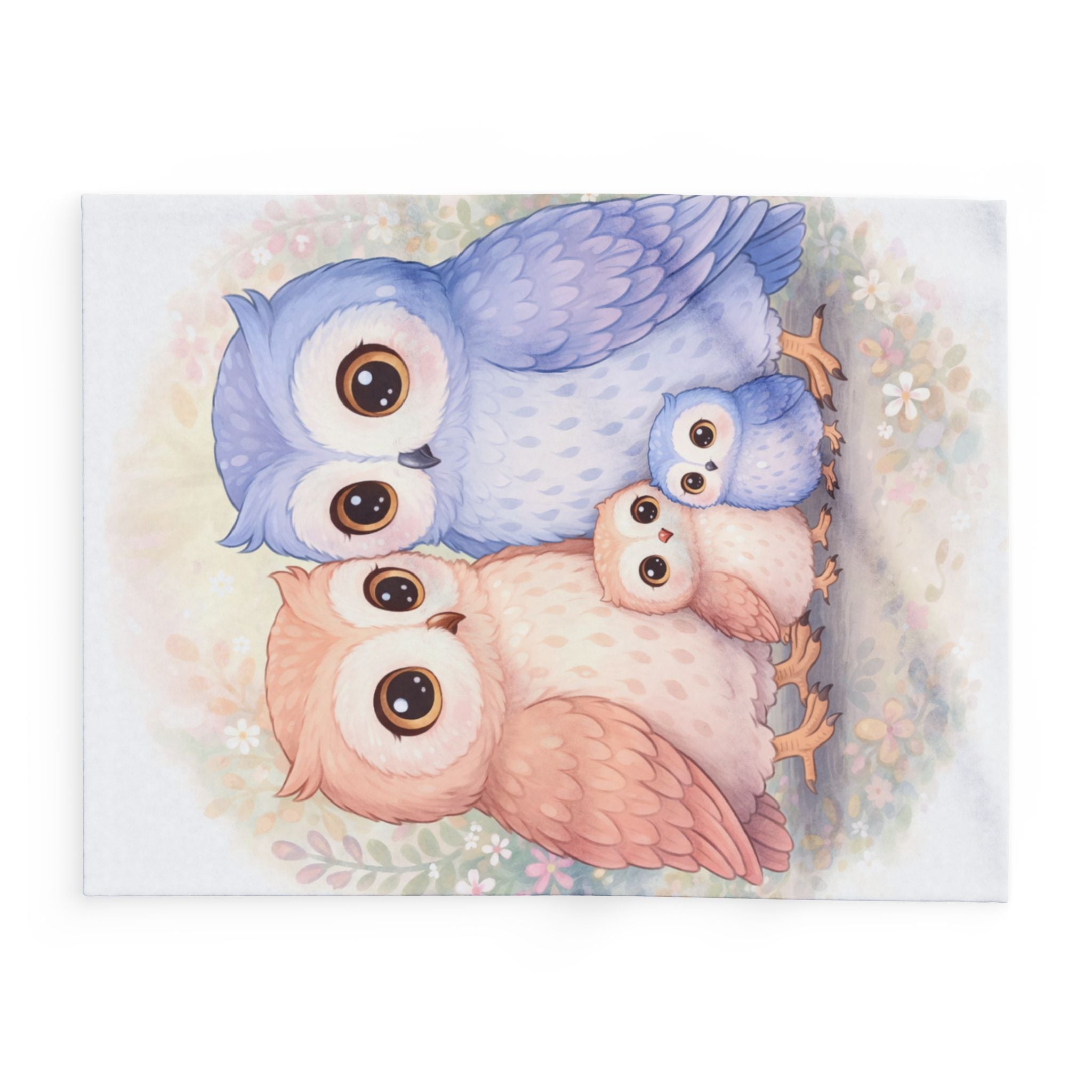 Pastel Owl Family Arctic Fleece Blanket | Cute Nursery Bird Throw