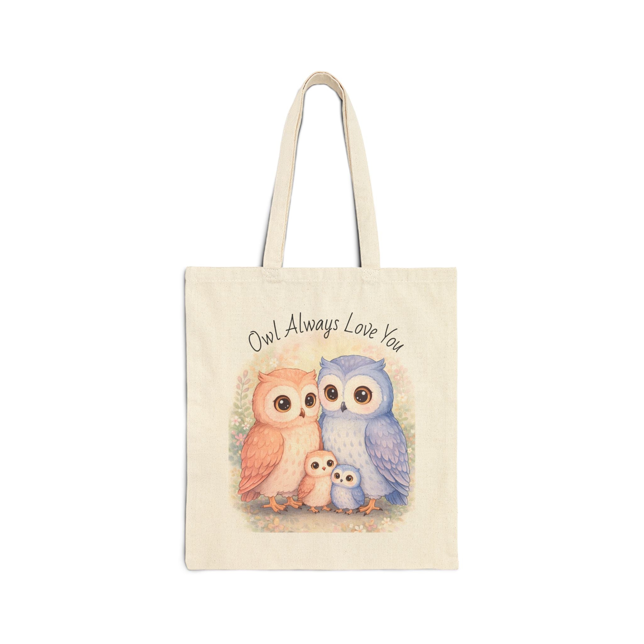 Watercolor Owl Family Cotton Canvas Tote Bag | Cozy Market Tote