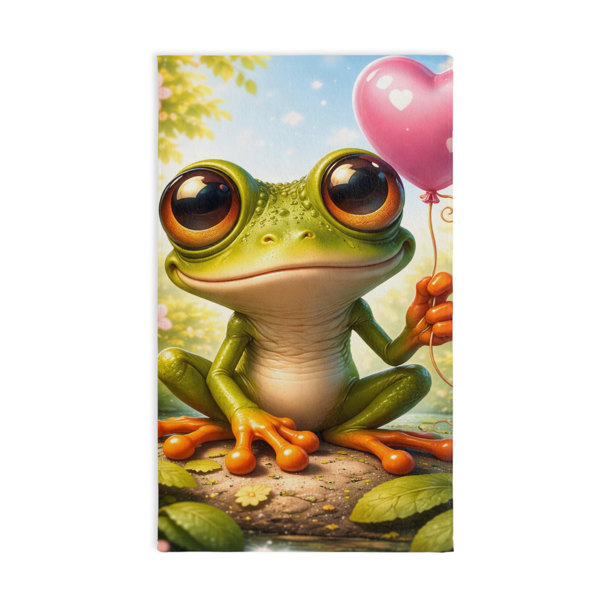 Wide-Eyed Tree Frog Heart Balloon Hand Towel | Spring Valentine Sink Towel
