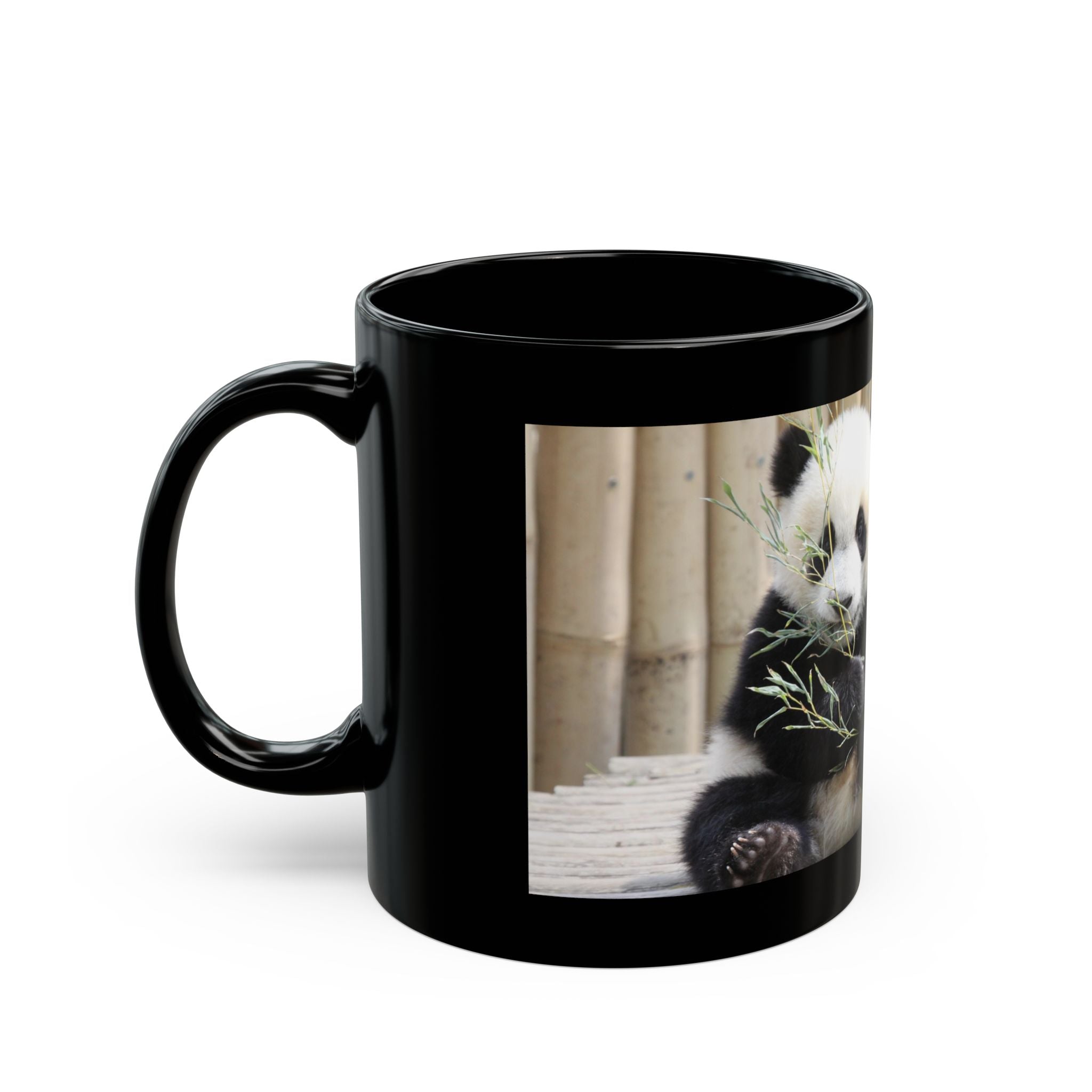 Baby Panda Eating Bamboo Mug | Black Ceramic 11oz 15oz