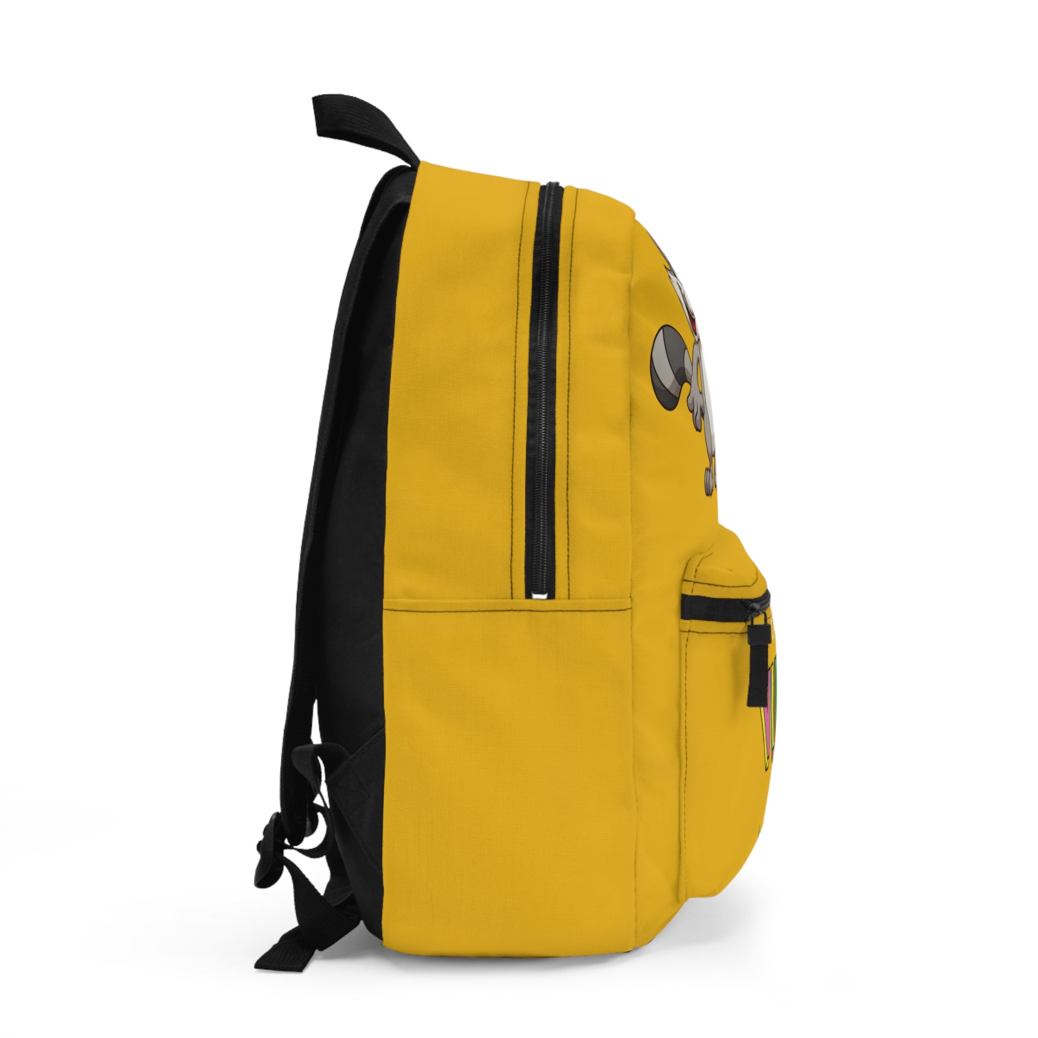 Waving Raccoon VIBES Backpack | Yellow Cartoon School Bag