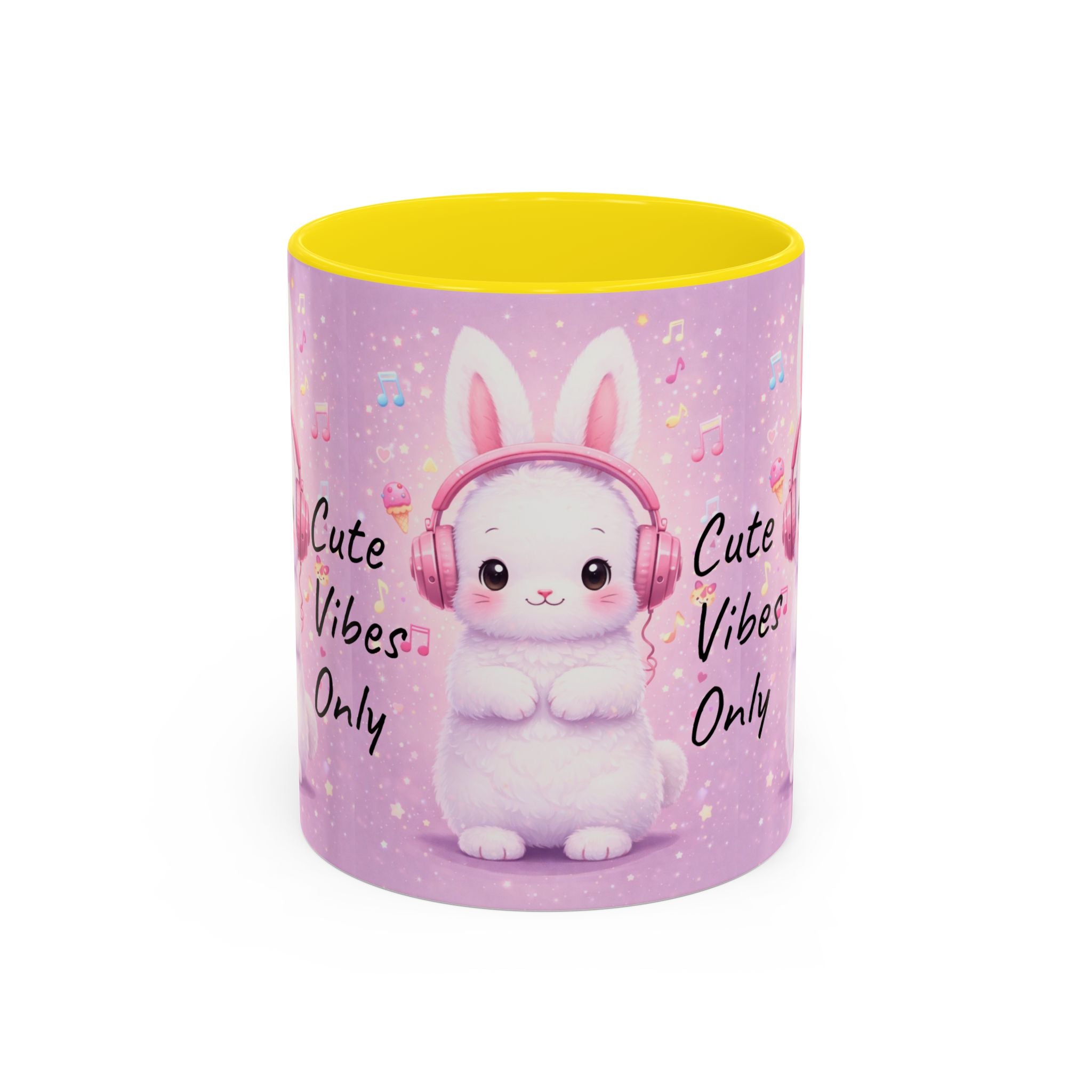 Kawaii Bunny with Headphones Mug | Cute Pastel Music Ceramic Coffee Cup