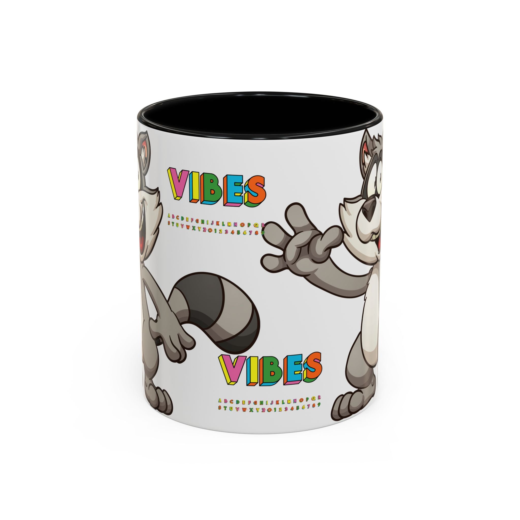 Raccoon VIBES Mug 11oz 15oz | Color Interior Handle Ceramic Coffee Cup