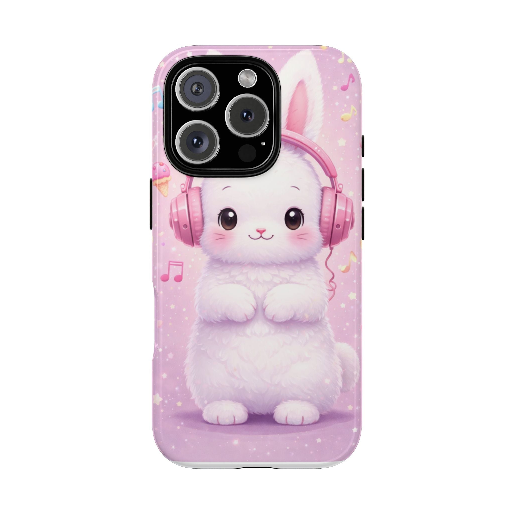 Pastel Bunny with Pink Headphones Phone Case | Dual-Layer Protective Case