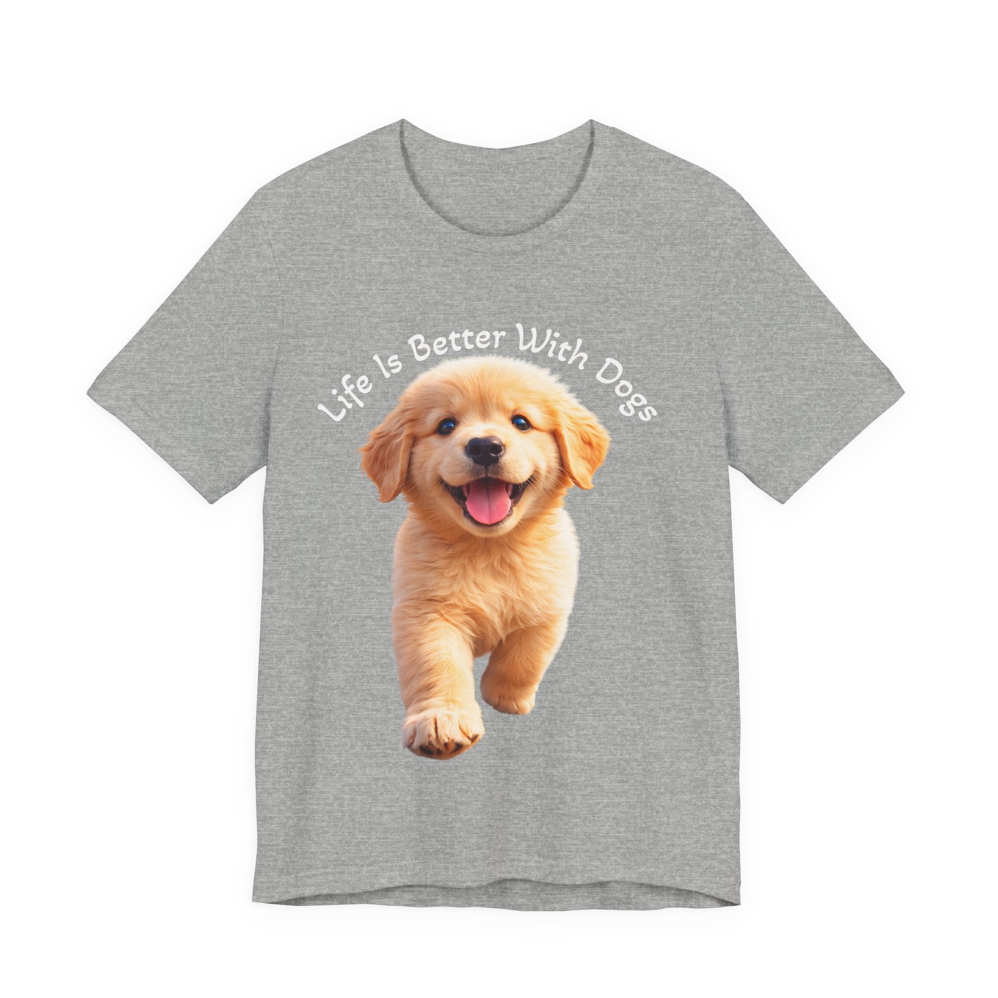 Life Is Better With Dogs Tee — Lightweight Golden Puppy Crew T-Shirt