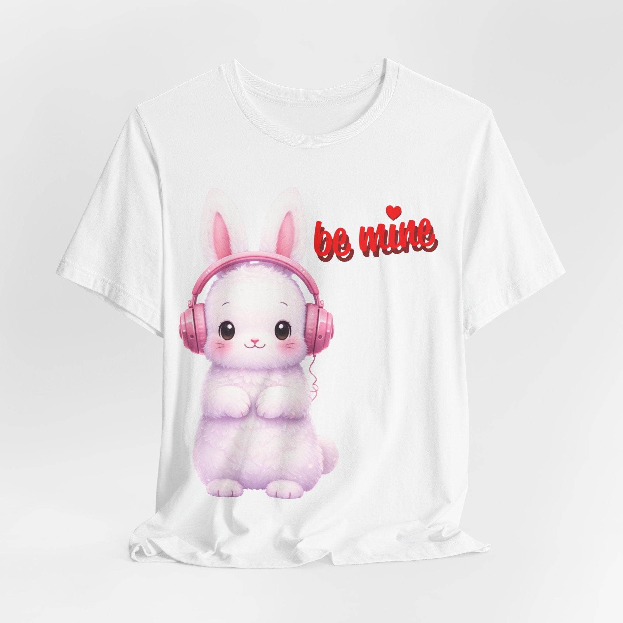 Pastel Plush Bunny with Pink Headphones be mine T-Shirt | Cute Valentine Tee