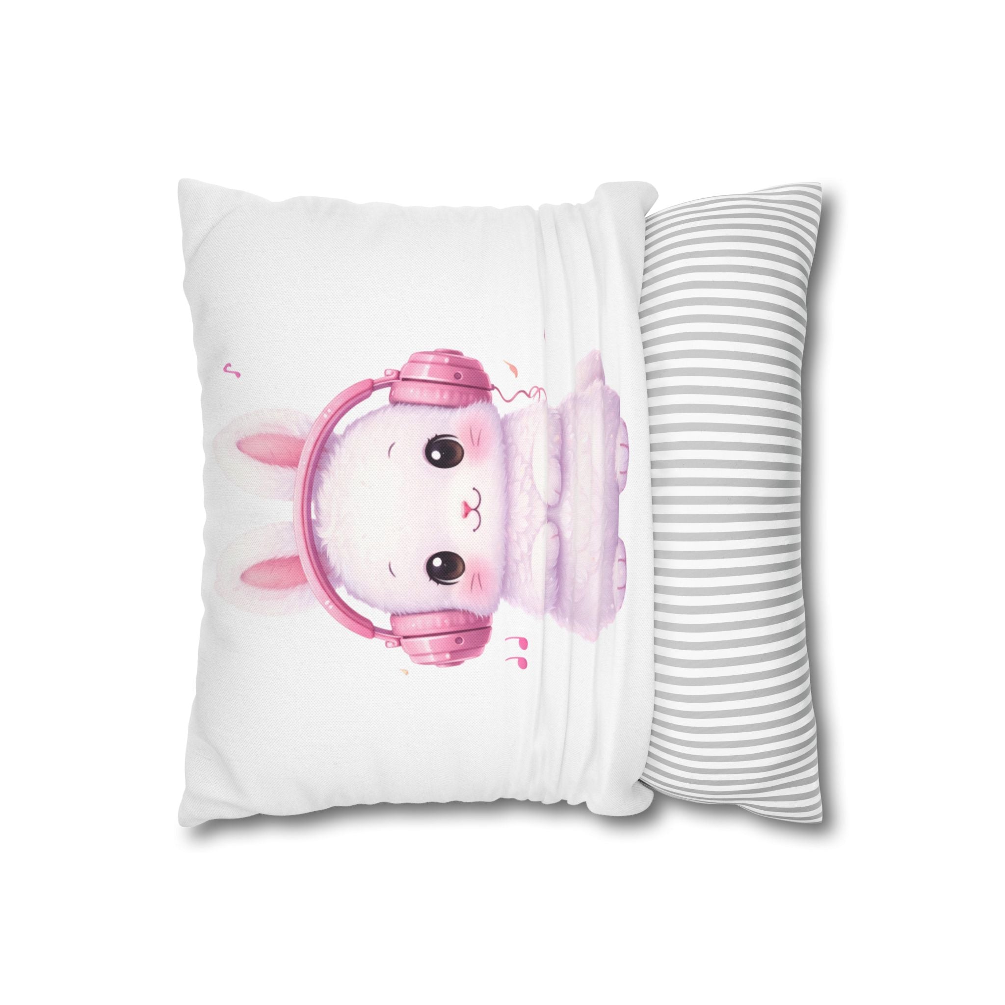 Pastel Bunny with Headphones Pillowcase | Square Pillow Cover, Double-Sided