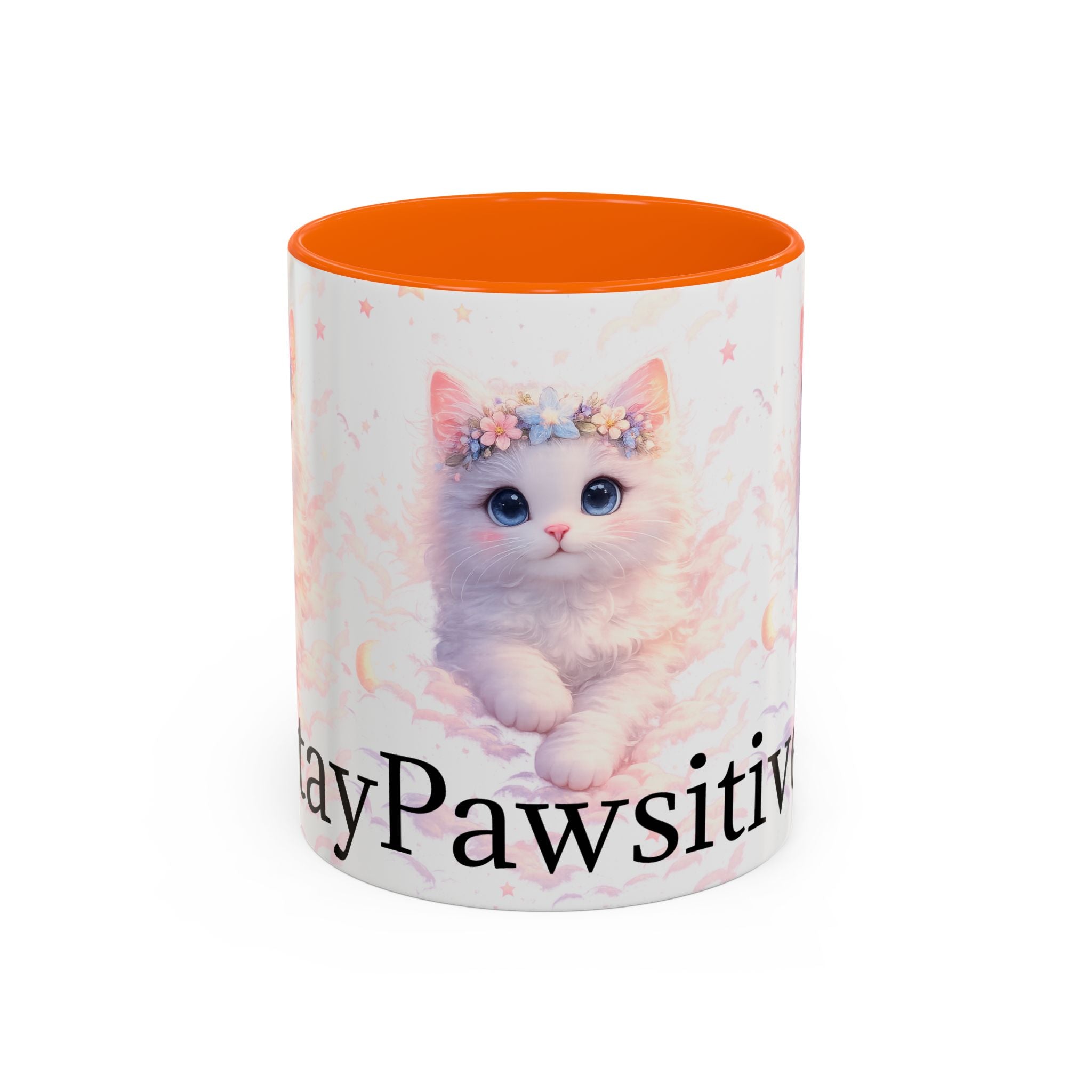 Pawsitive Kitten Accent Coffee Mug | Floral Crown Cat, 11oz 15oz
