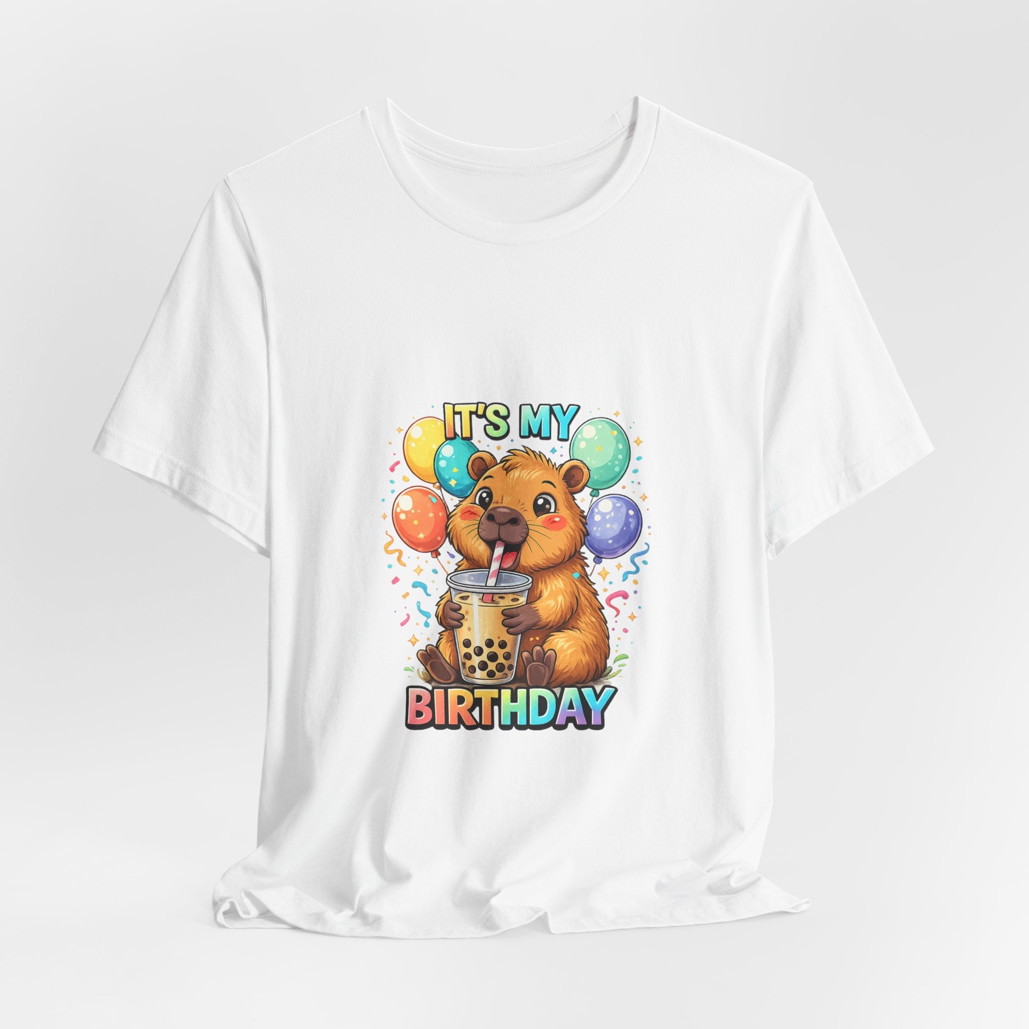 It's My Birthday Bear Boba Tee | Birthday Bear with Balloons T-Shirt