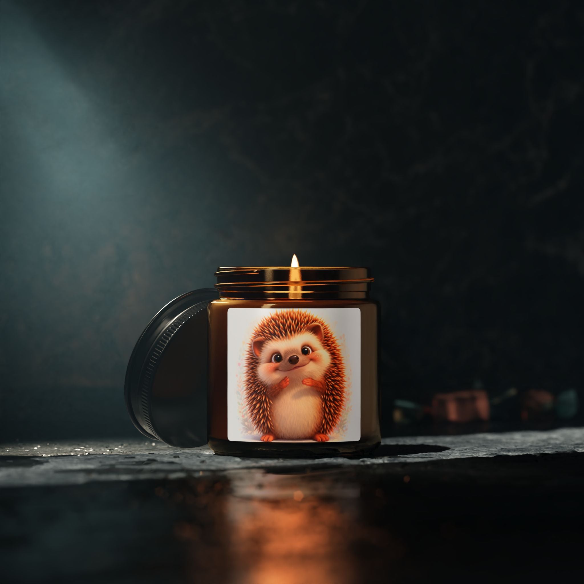 Hedgehog Soy Candle — Amber Jar Scented Candle (Cozy Gift for Kids & Animal Lovers)